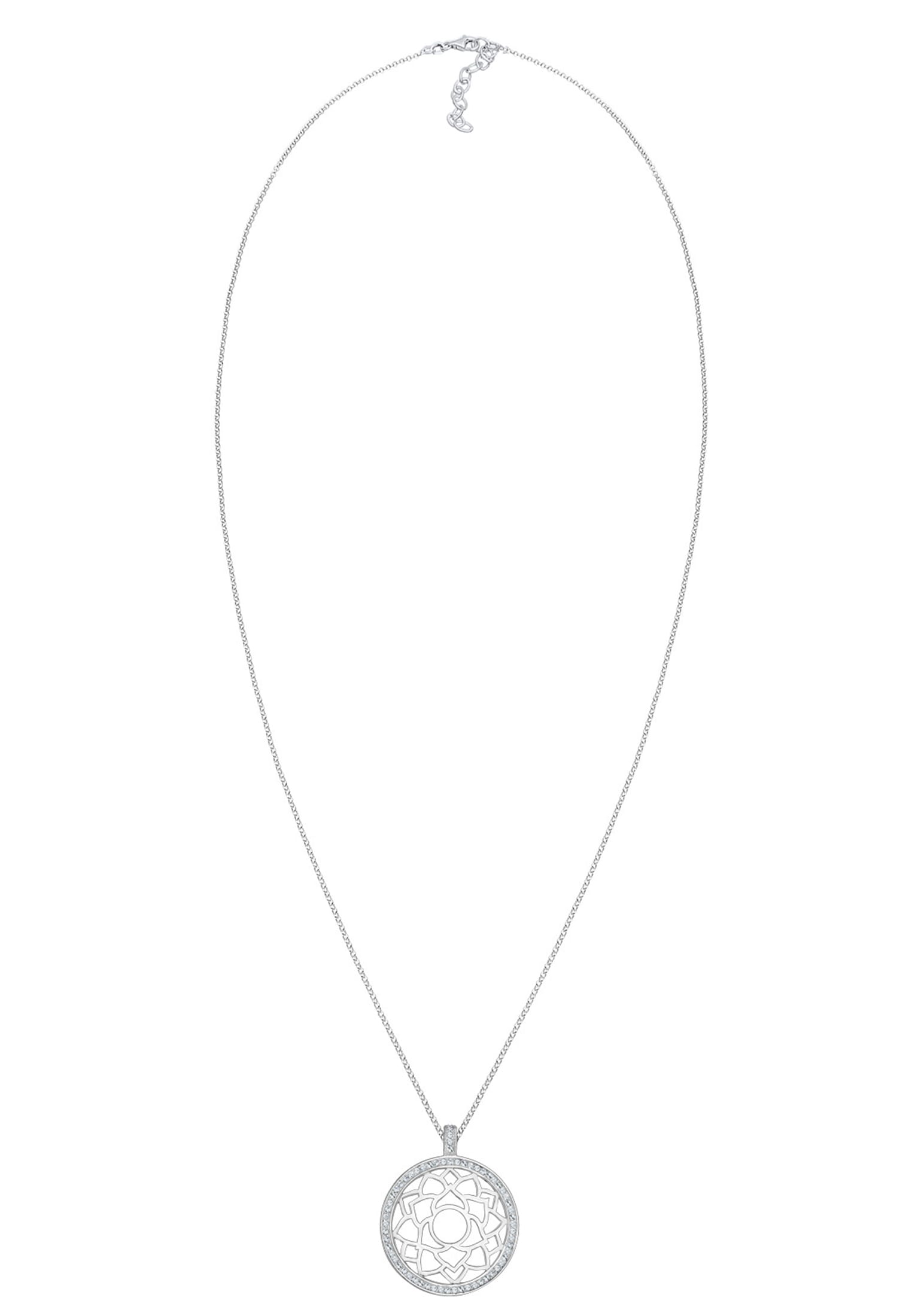 Elli Premium Lange Kette »Halskette Anhänger Ornament Glas Kristalle Weiß 925 Sterling Silber«