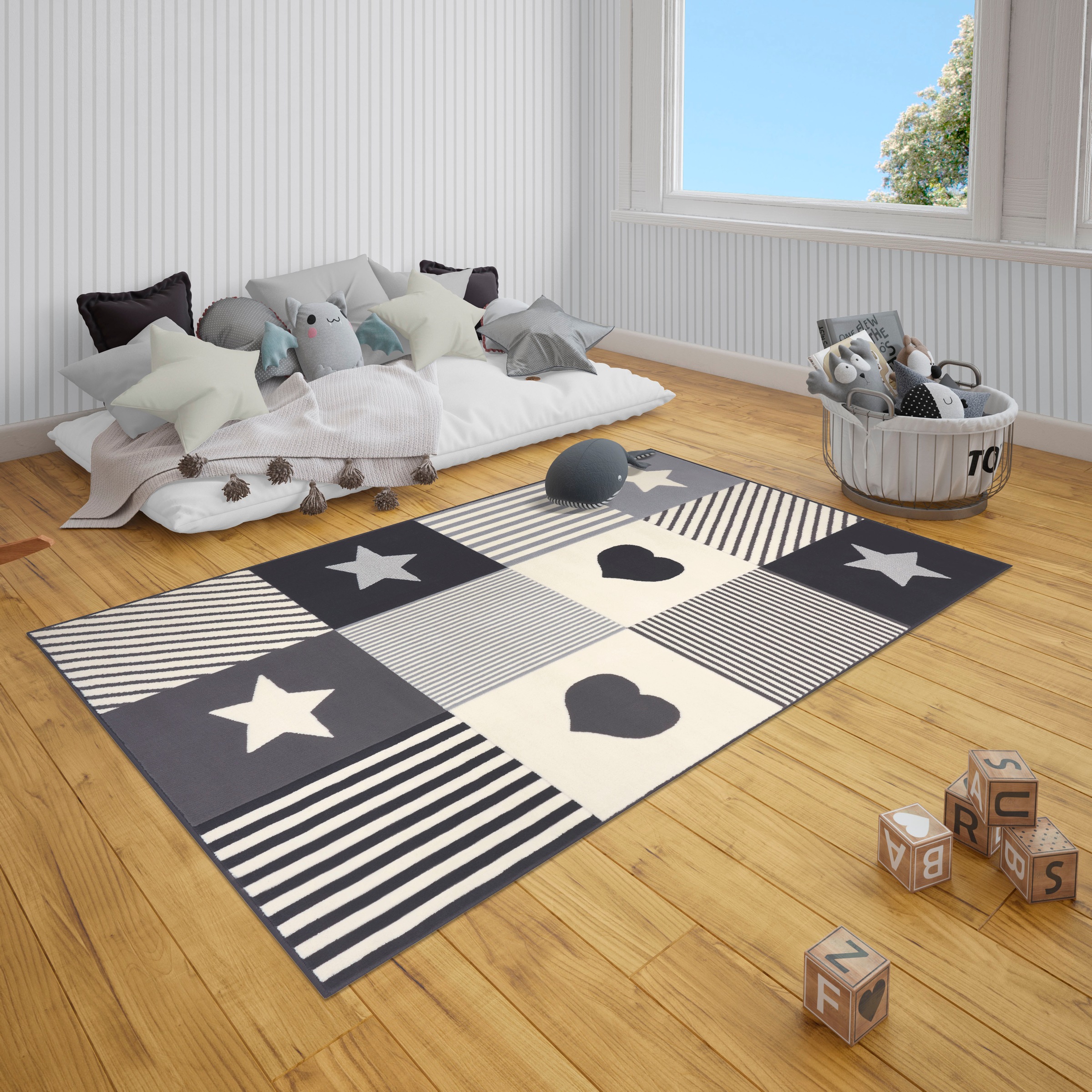 HANSE Home Kinderteppich »Lovely Patchwork«, rechteckig, 9 mm Höhe, Stern, Herz Motiv, Kurzflor, Patchwork