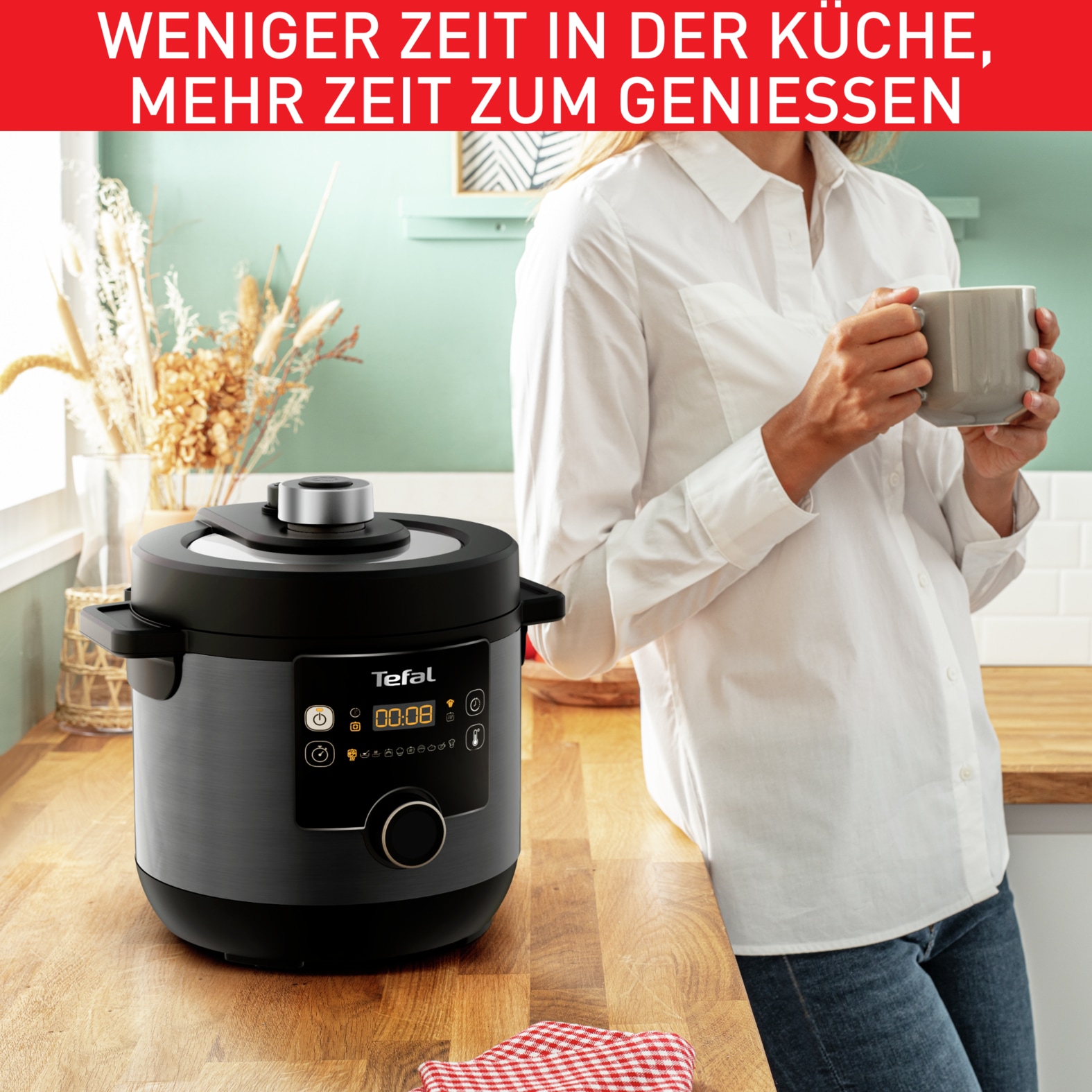 Tefal Multikocher »Turbo Cuisine & Fry inkl. Extra-Crisp-Deckel, 1-Knopf-Bedienung«, Schnellkochtopf/ Heißluftfritteuse, 15 automatische Programme, CY7788