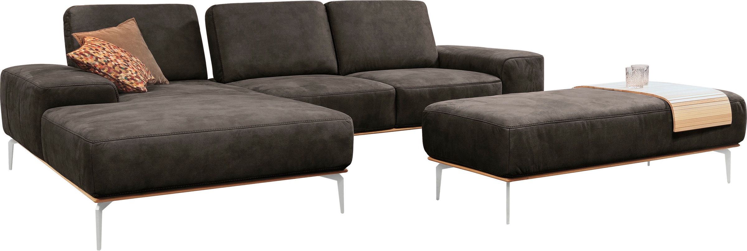 W.SCHILLIG Ecksofa »run, Designsofa, bequem, L-Form«, mit elegantem Holzsockel, Füße in Chrom glänzend, Breite 299 cm