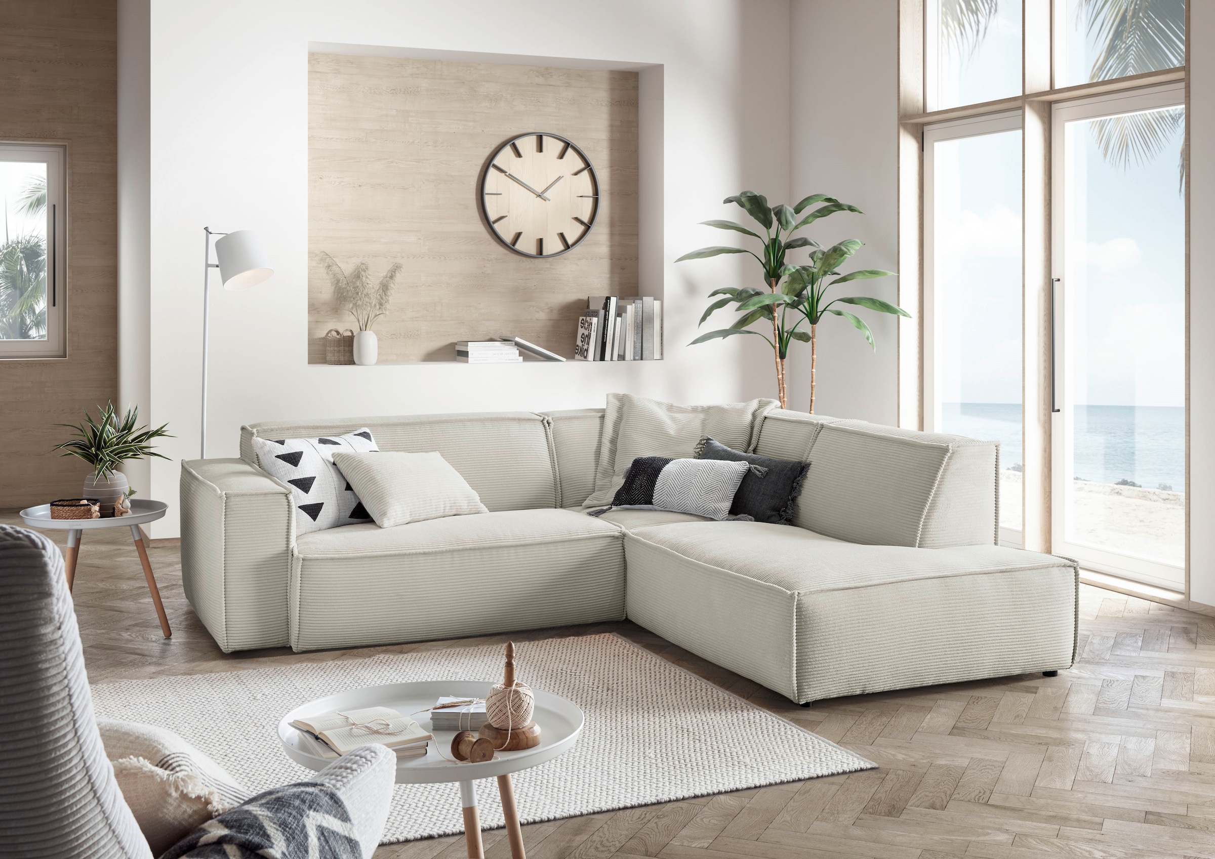 3C Candy Ecksofa »Matteo in elegant, kubischer Formensprache, bequem, L-Form«, mit auffälliger Kedernaht, Cord-Bezug, Lounge-Charakter