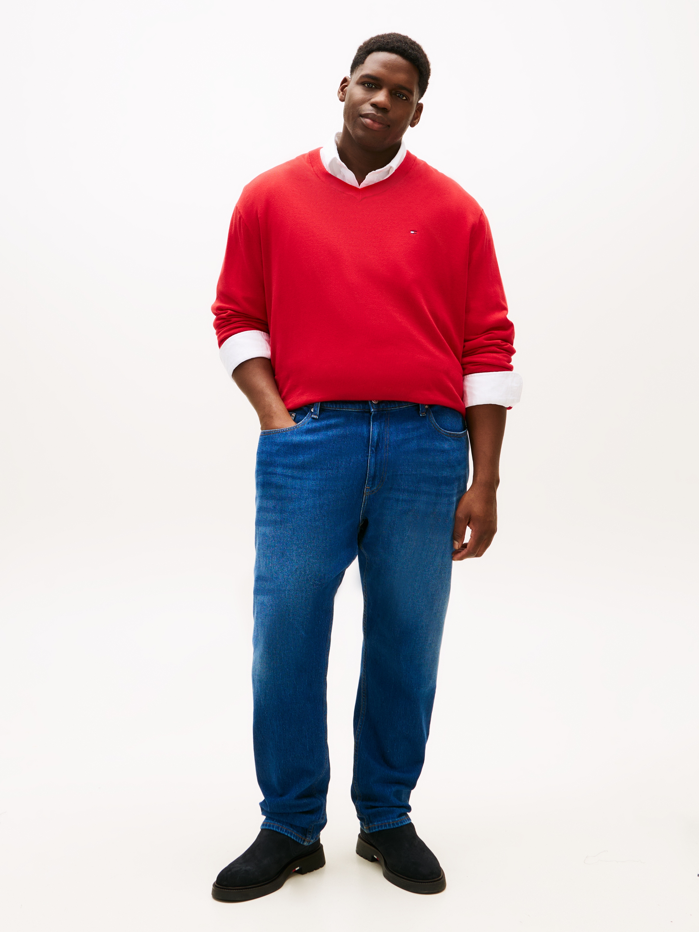 Tommy Hilfiger Big & Tall V-Ausschnitt-Pullover »BT-ESSENTIAL COTTON« Rippbündchen am Ärmel, Saum und Ausschnitt,  Große Größen, normale Passform