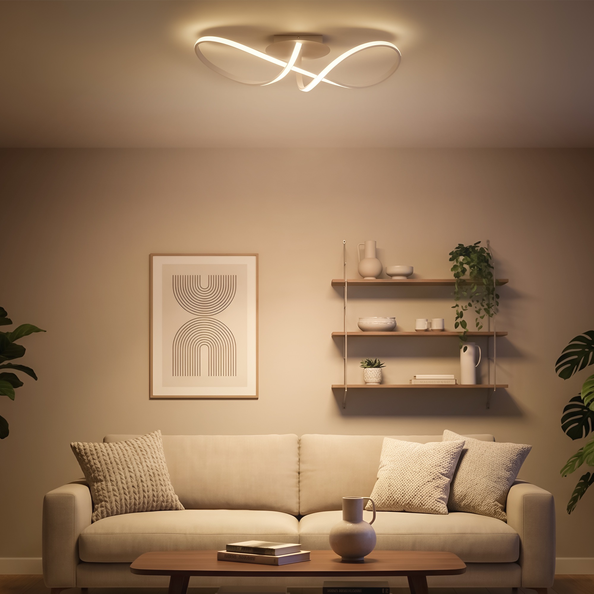 Briloner Leuchten LED Deckenleuchte »SWIRL« LED-Modul 1 Stk. Warmweiß 63x19x16,5 cm, Wohnzimmer, Schlafzimmer