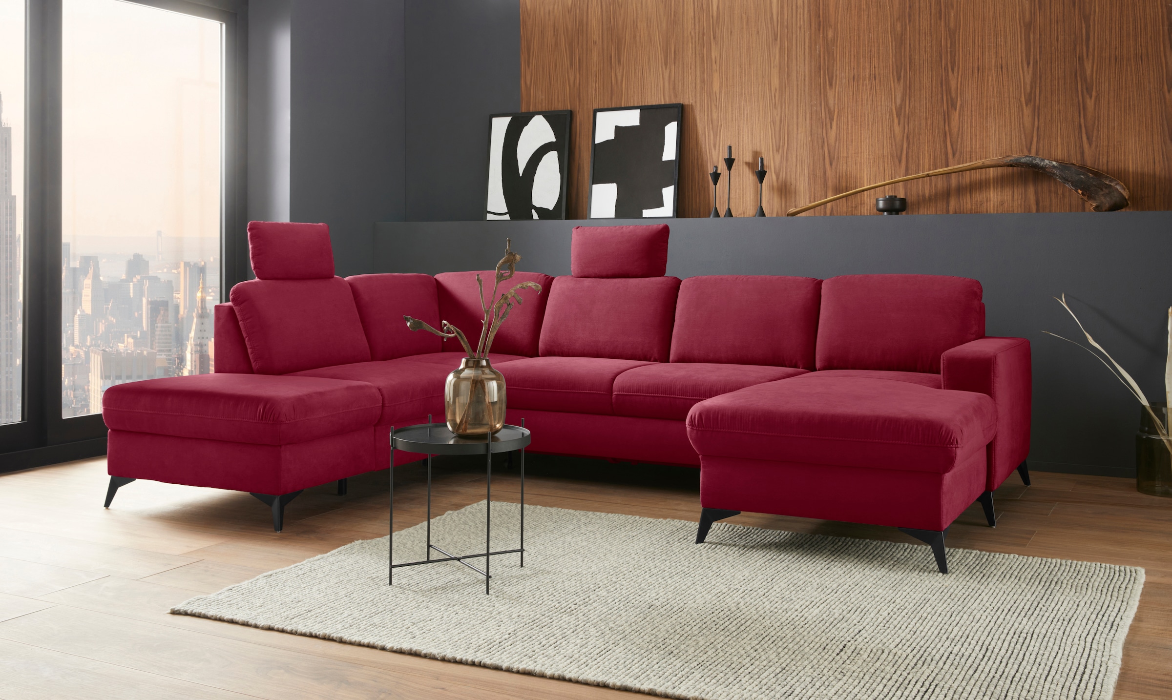 Home affaire Wohnlandschaft »Lolland U-Form« Wahlweise mit Bettfunktion und Stauraum, auch mit abwischbarem Bezug