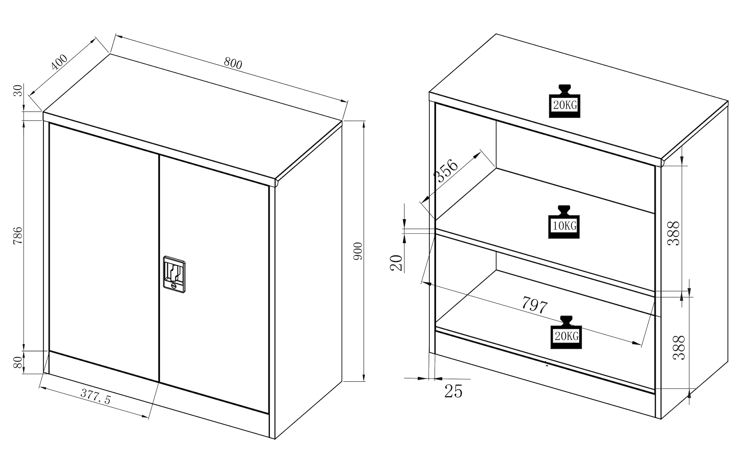 VCM Aktenschrank »Büroschrank Stahlschrank abschließbar Malivo 2fach« 1 Stk. tlg.