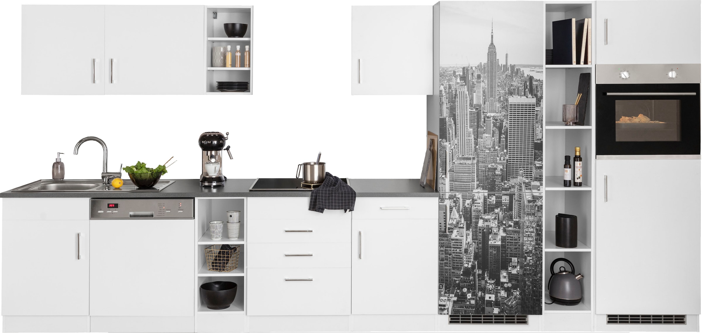 KOCHSTATION Küchenzeile »KS-Paris – Küchen mit einzigartigen Fotomotiven auf den Fronten« Breite 400 cm, wahlweise mit E-Geräten und Induktion