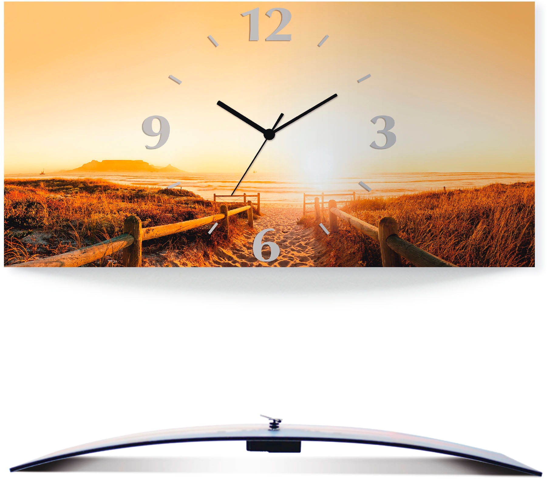 Wanduhr »Sonnenuntergang Panorama Strand«, 3D Optik gebogen, mit Quarz- oder...