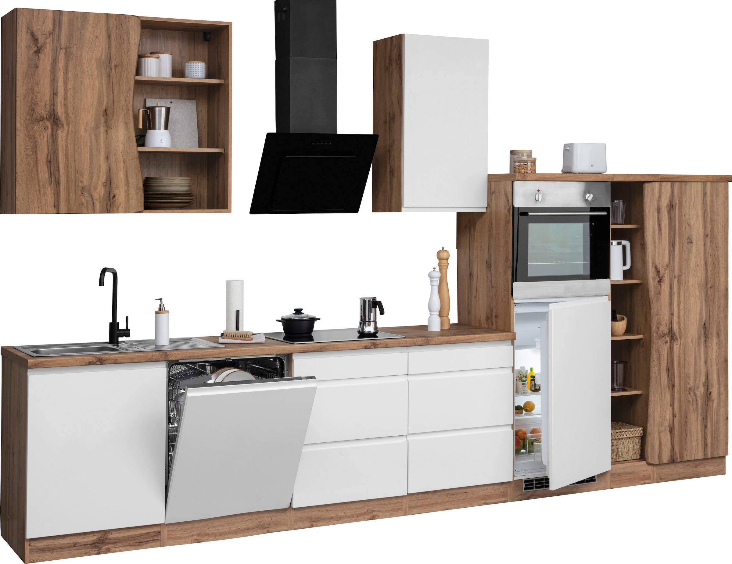 HELD MÖBEL E-Geräte, MDF-Fronten bestellen breit, 380cm hochwertige Küche »Bruneck«, bequem ohne