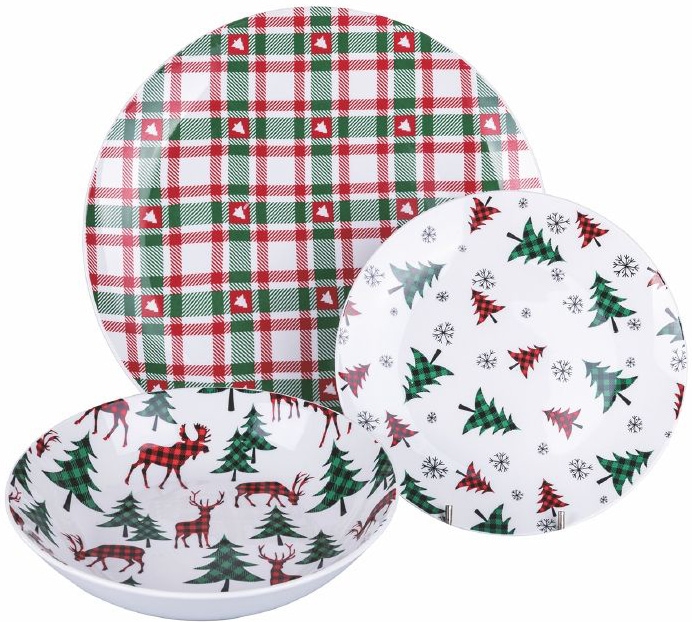 Villa d'Este Tafelservice »Geschirr-Set, Service Denver, Winter, Weihnachen«, (Set, 18 tlg.), Speiseteller, Suppenteller, Dessertteller, 18 Teile, für 6 Personen