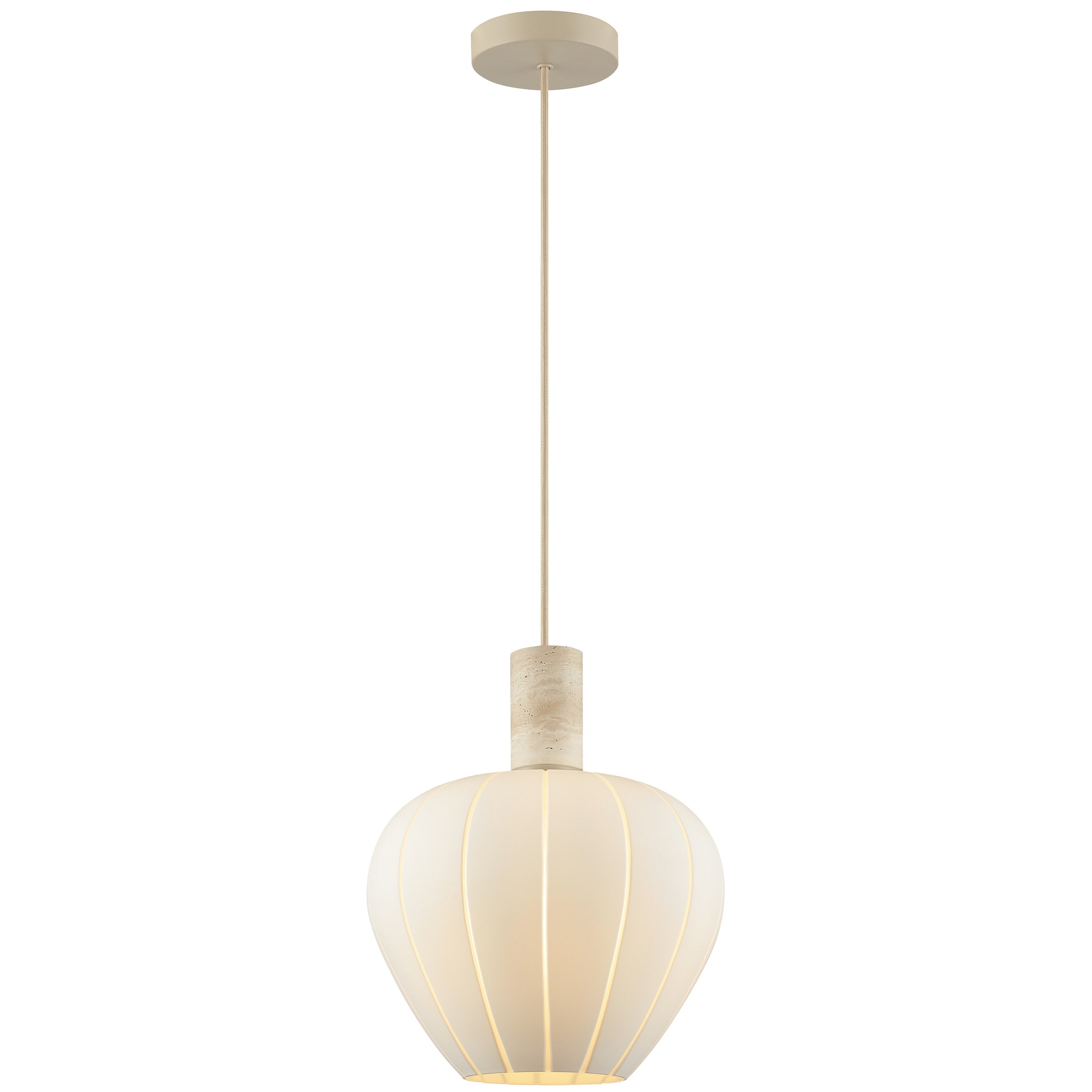 lumiCouture Pendelleuchte »Annie« E27 1 Stk. Höhe 150 cm, E27, Kabel kürzbar, Glas/Travertin Stein, weiß beige