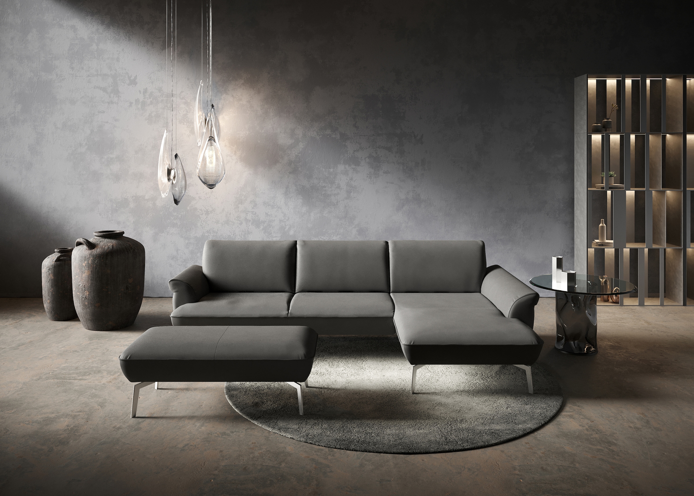 Ecksofa »himolla 9900«, (mit Hocker), Recamiere rechts o. links, Füße Aluminium, mit...