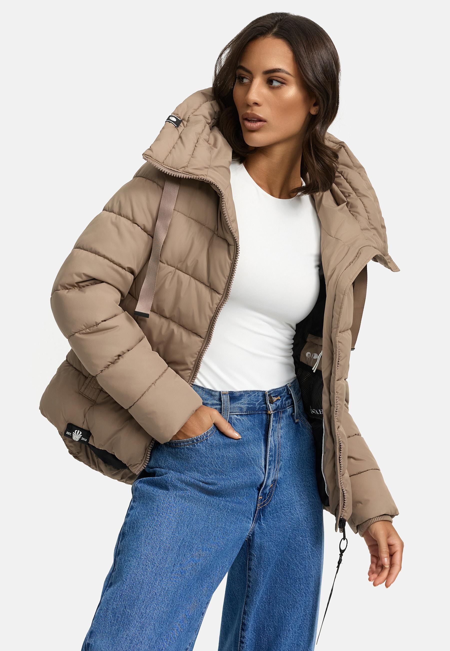 Navahoo Steppjacke »Steppjacke Amayaa« mit Kapuze stylische Damen Winterjacke mit coolen Applikationen