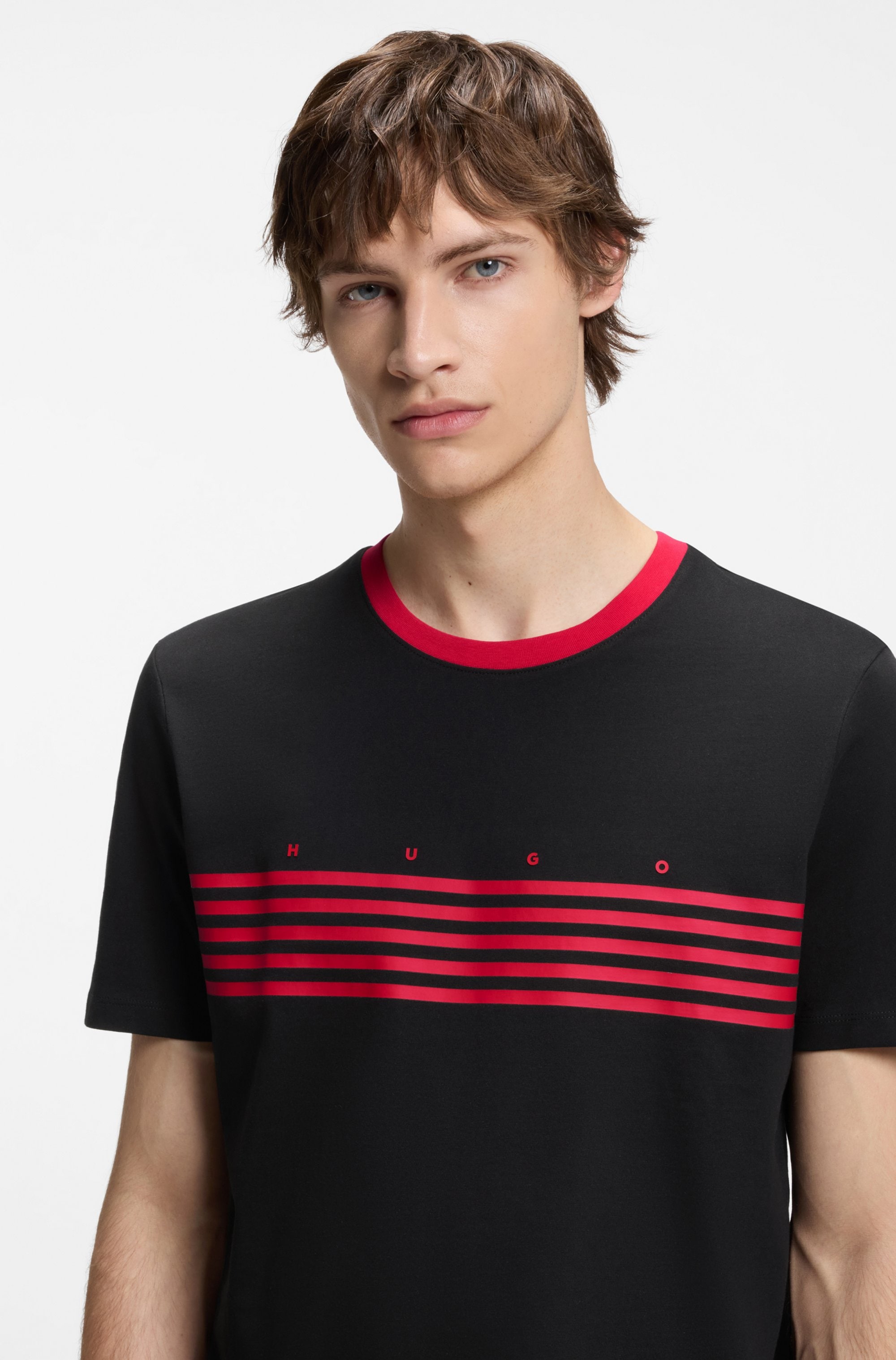 HUGO T-Shirt »Dempsy« kontrastfarbiger Ausschnitt, Regular Fit, reine Baumwolle