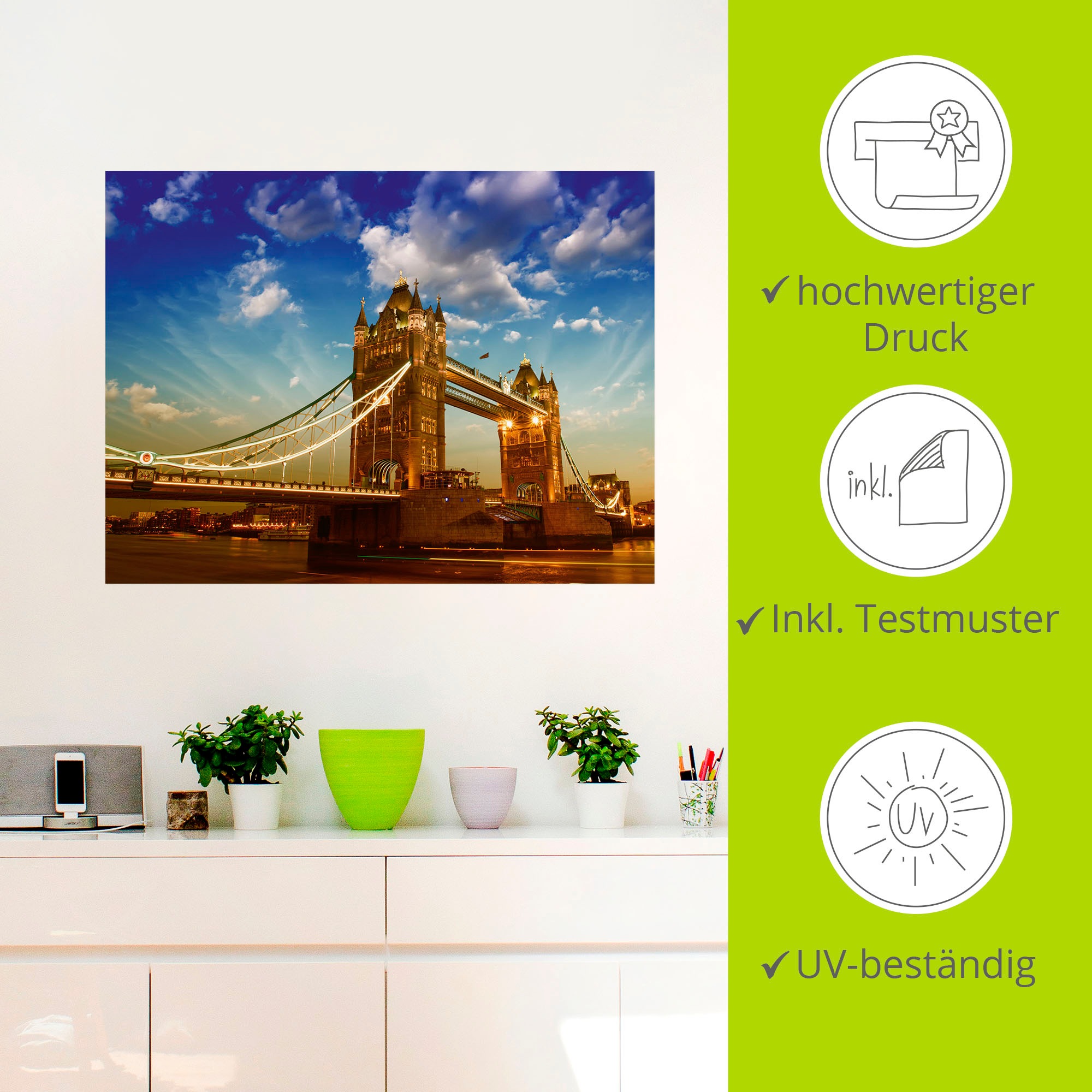 Artland Wandbild »Tower Bridge«, Brücken, (1 St.), als Leinwandbild, Wandaufkleber in verschied. Größen