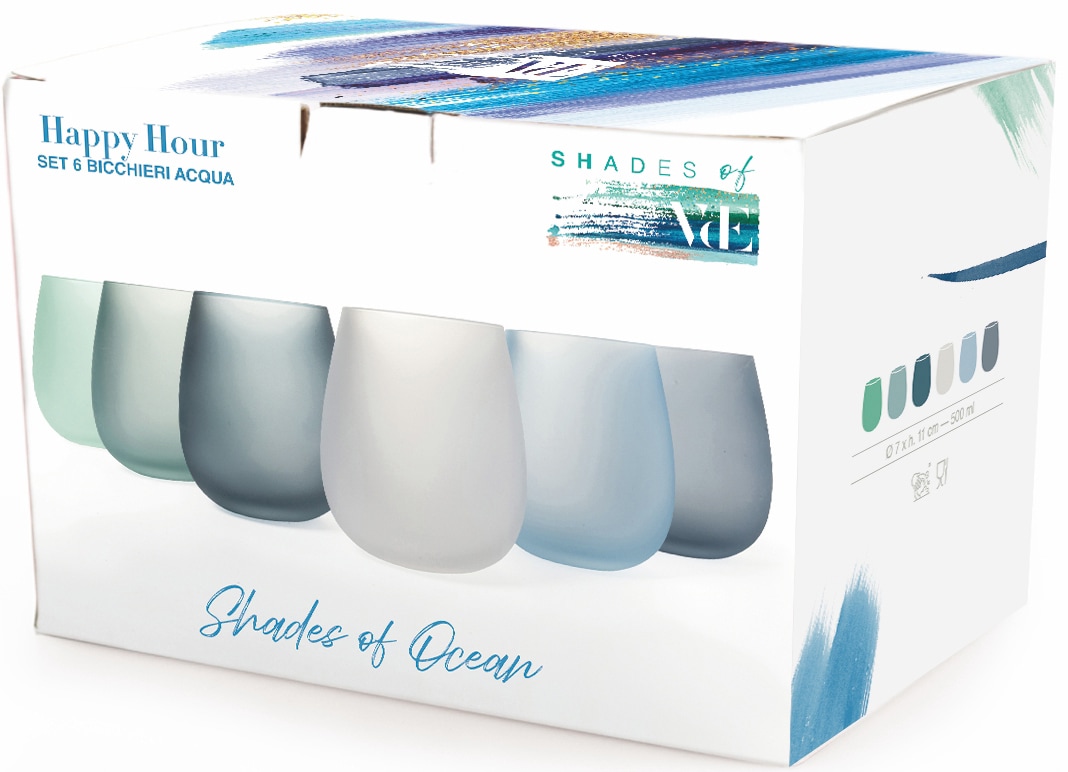 Villa d'Este Gläser-Set »Happy Hour Ocean«, (Set, 6 tlg.), Wassergläser-Set, 6-teilig, Inhalt 500 ml