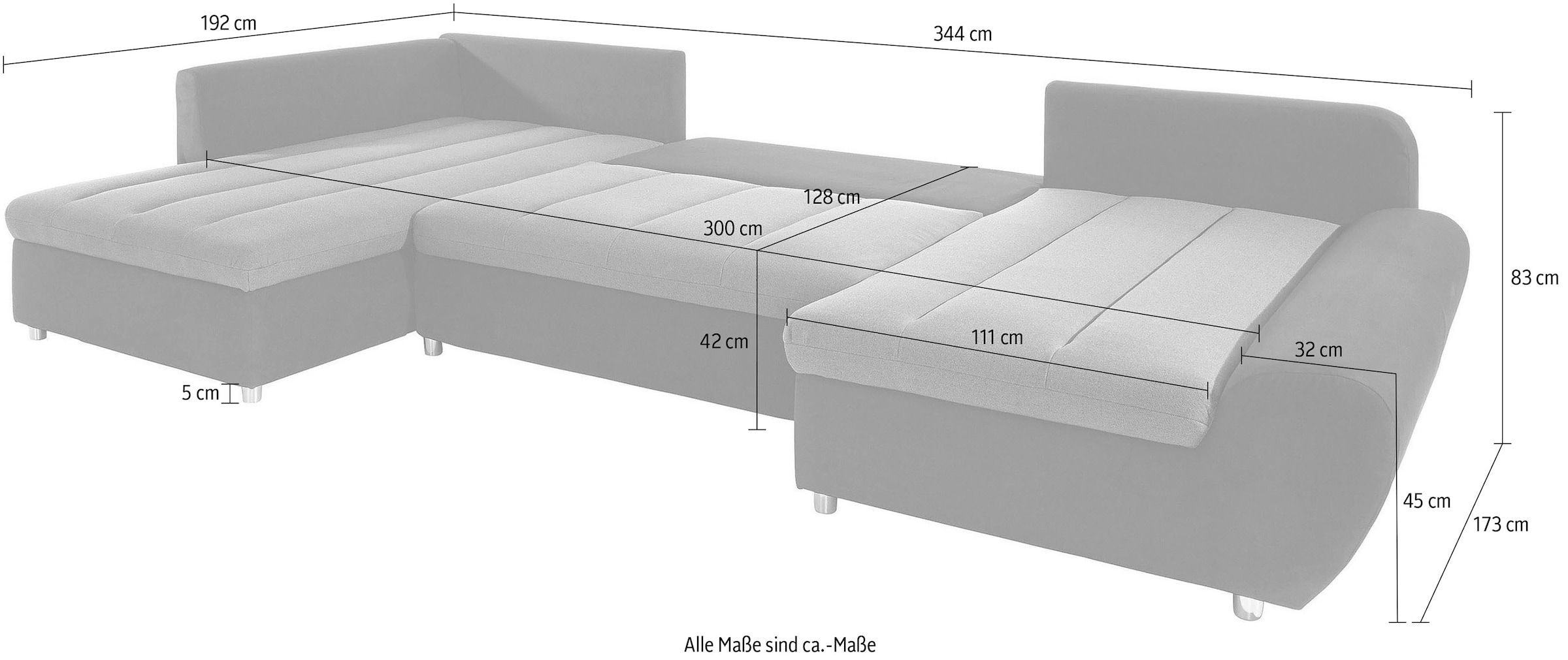 sit&more Wohnlandschaft »Bandos U-Form«, in 2 unterschiedlichen Größen, wahlweise mit Bettfunktion + Bettkasten