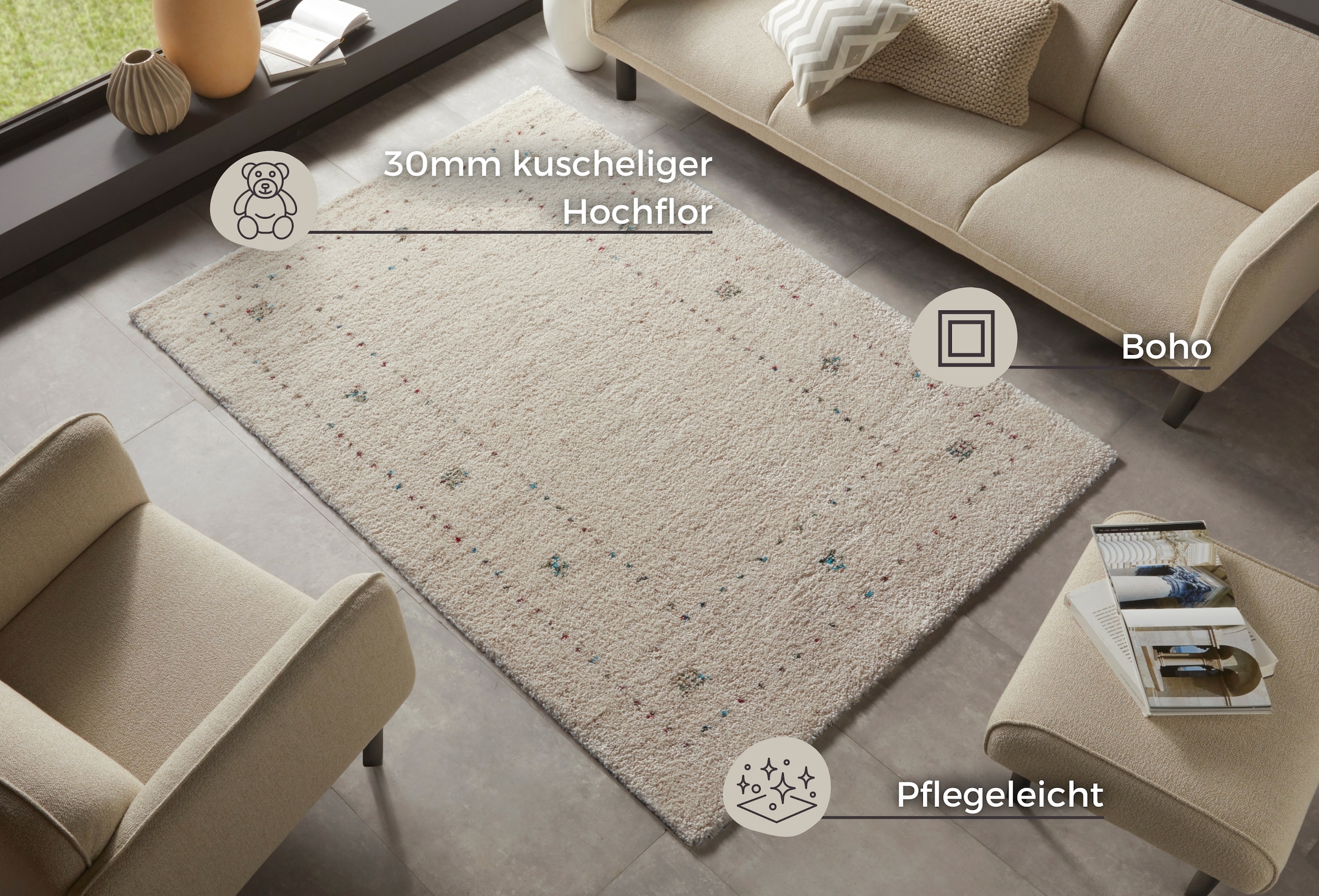 HANSE Home Hochflor-Teppich »TEO« rechteckig 30 mm Höhe Shaggy, Flokati, Weich, Boho, Wohnzimmer, Schlafzimmer, Kinderzimmer