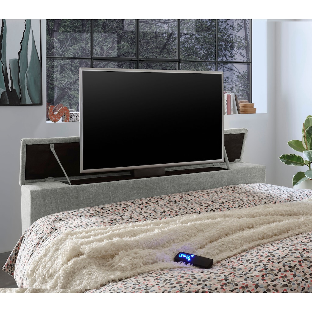 ED EXCITING DESIGN Boxspringbett »Denver«, mir motorisierter TV-Halterung bis 40 Zoll, Duo-Matratze und Bettkasten