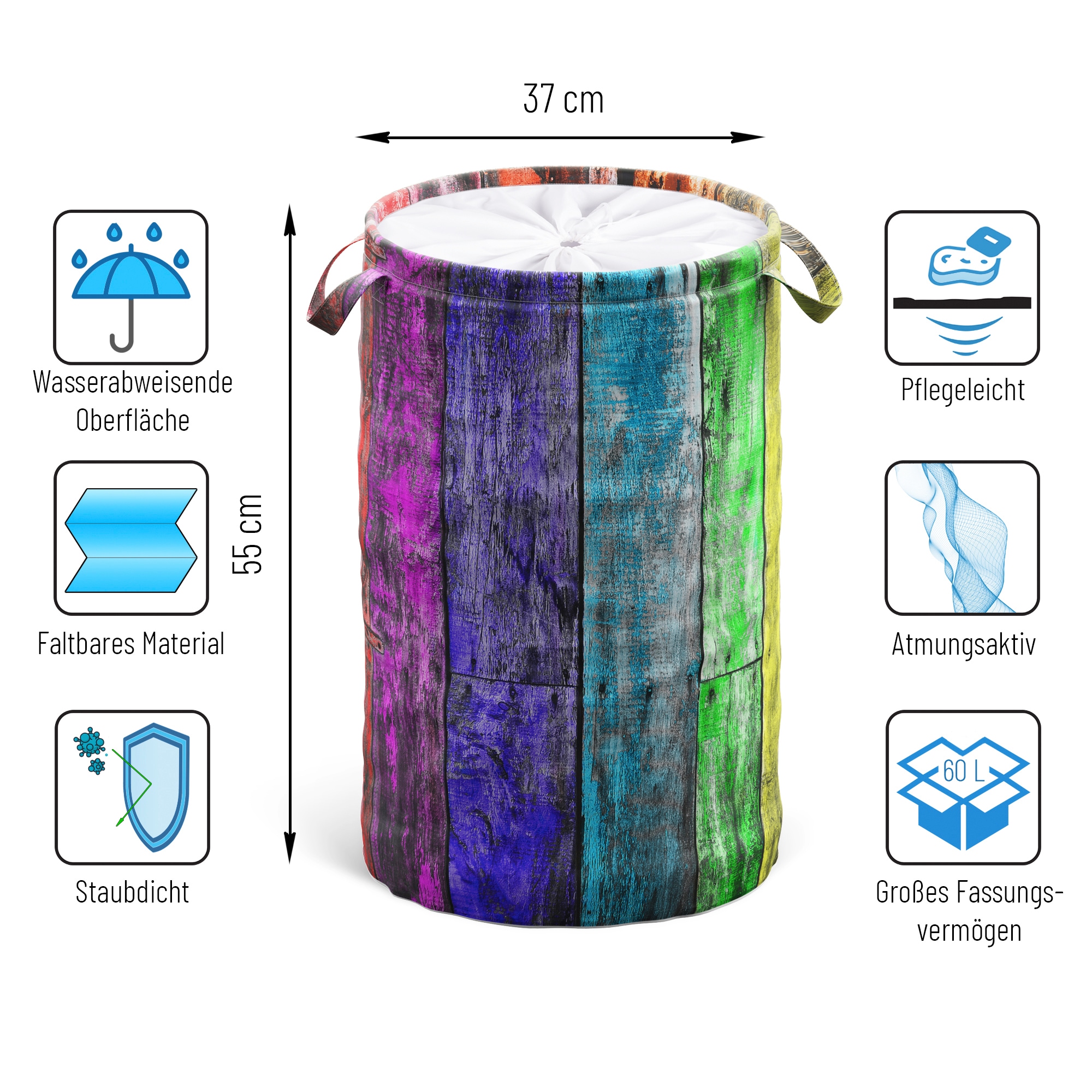 Sanilo Wäschekorb »Rainbow«, 60 Liter, faltbar, mit Sichtschutz