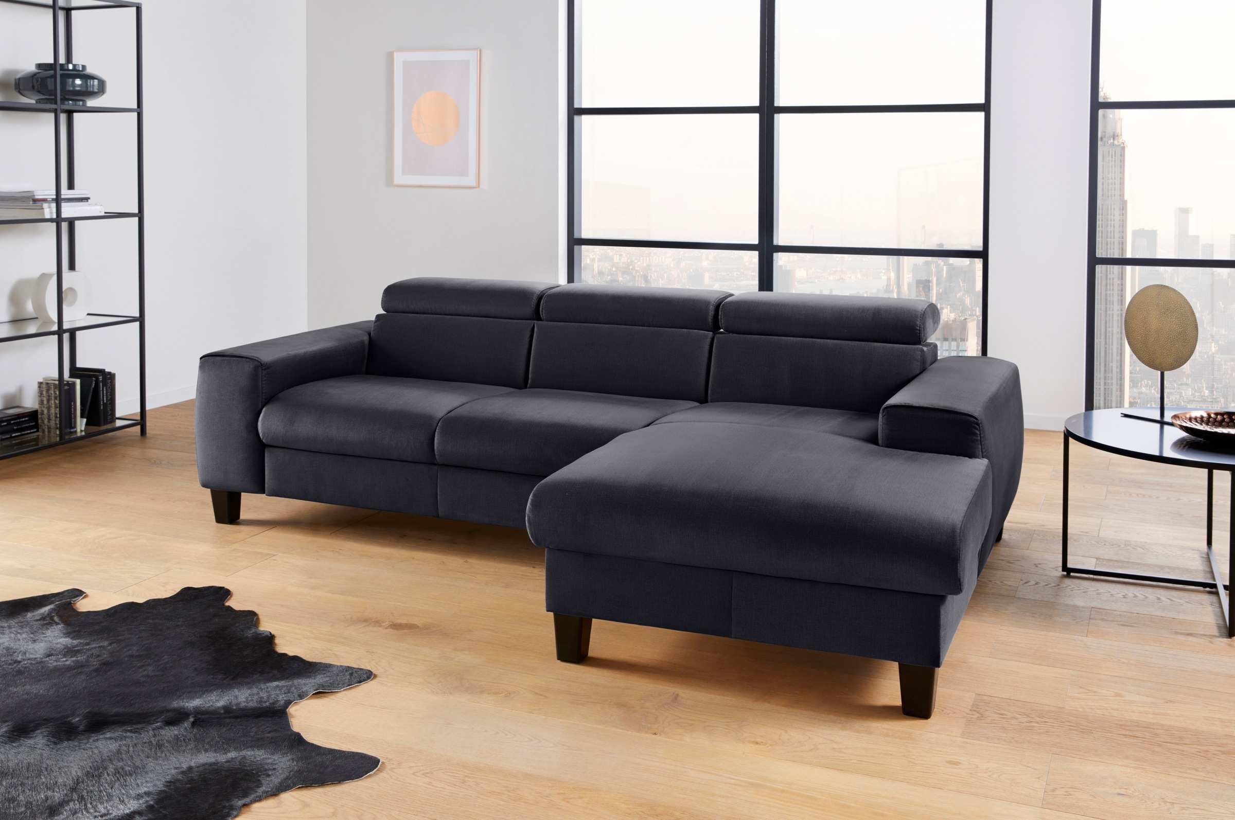 COTTA Polstergarnitur »Morven L-Form«, (Set), Set bestehend aus: Ecksofa mit Kopfteilverstellung & Hocker