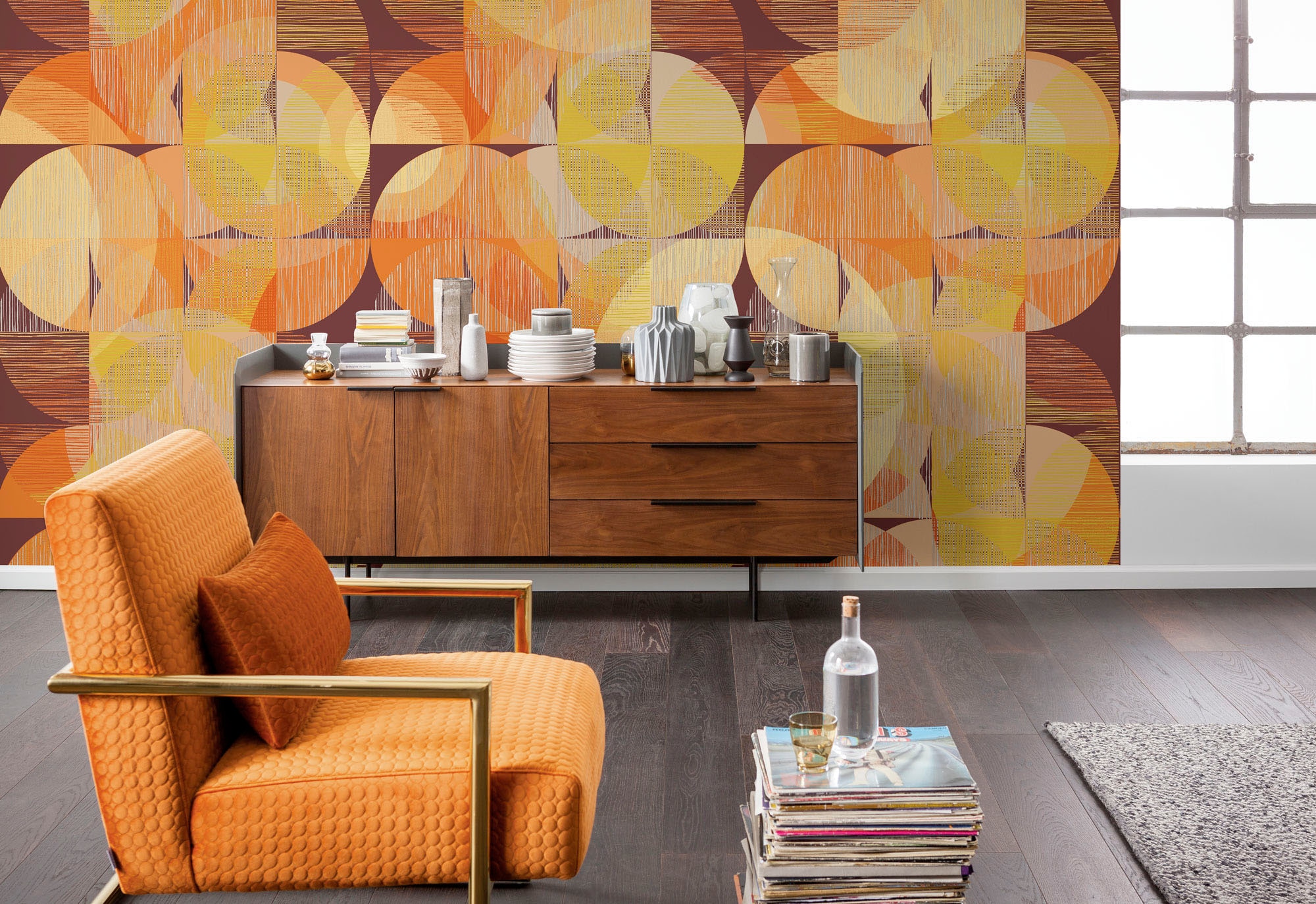 Komar Vliestapete »Digitaldruck Vlies - Seventies Swing - Größe 300 x 250 cm«, bedruckt, Wohnzimmer, Schlafzimmer