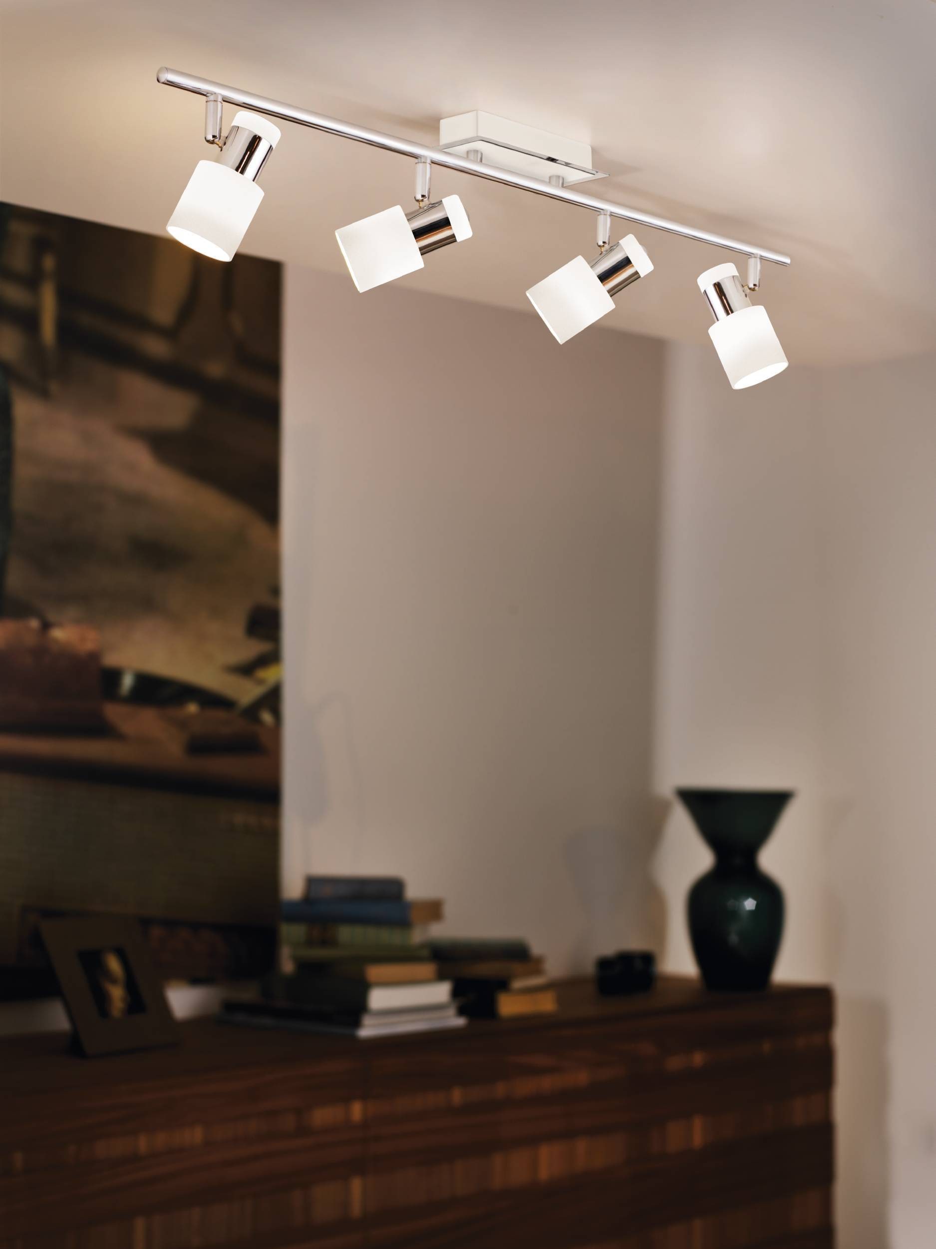 EGLO Deckenleuchte »Davida Deckenlampe, Deckenspot aus Metall, Wohnzimmerlampe, GU10« GU10 1 Stk. Spot - L78 x B7 cm - chrom, weiß - 4X4,6W inkl.