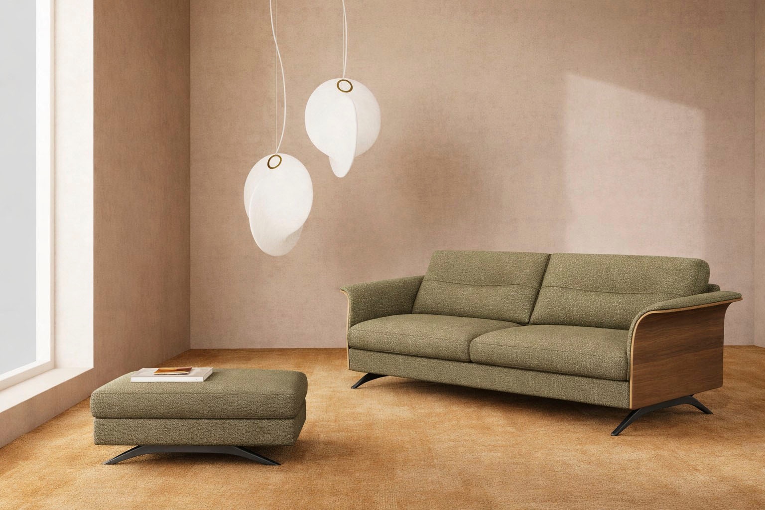 FLEXLUX 2,5-Sitzer »Glow Sofa, Couch,« Premium-Sitz: Kaltschaum & Federkern, Arml. Walnuss, Fuß schwarz