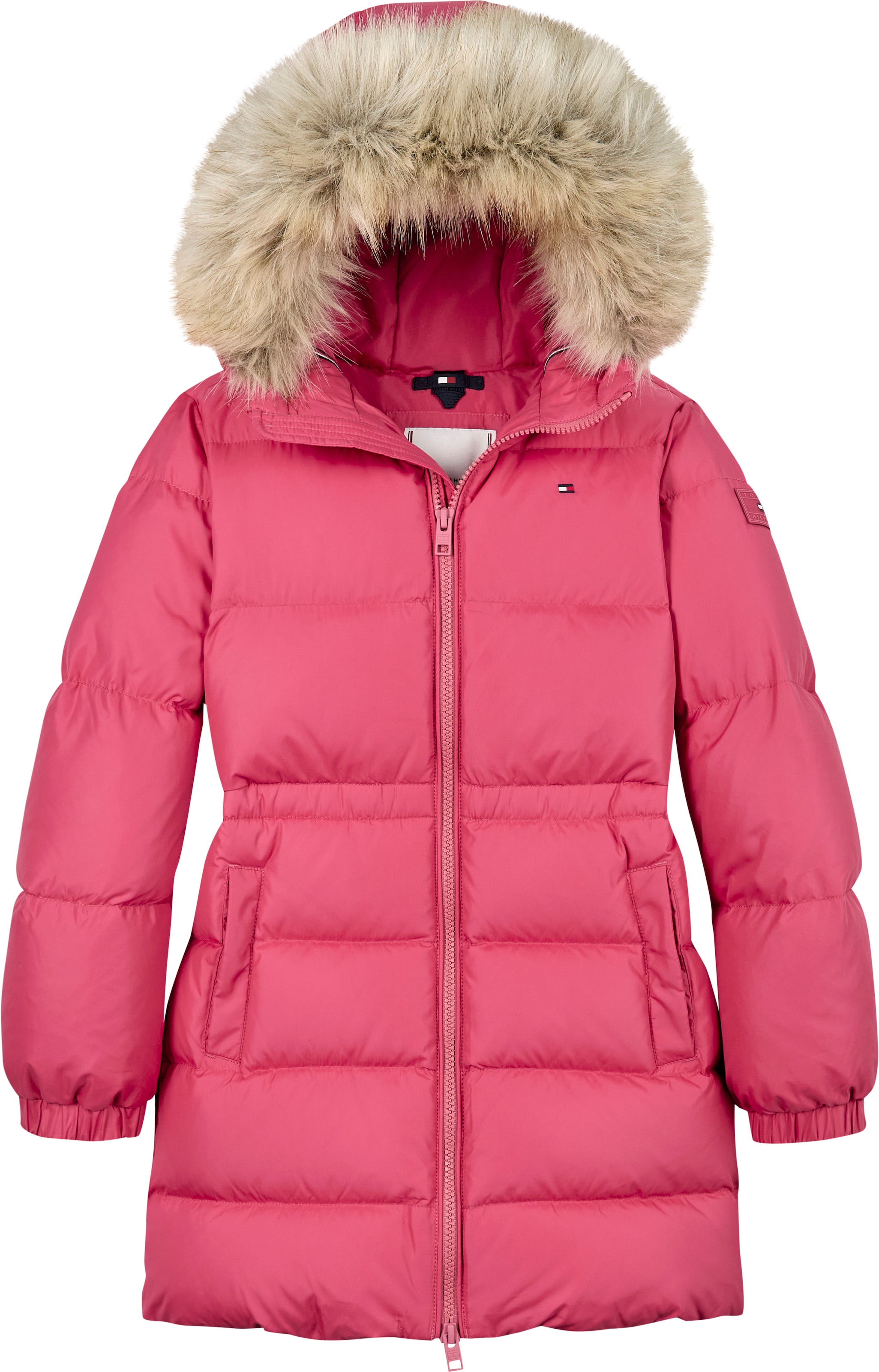 Tommy Hilfiger Steppjacke »LONG WAISTED DOWN JACKET«, mit Kapuze, mit Fellimitat
