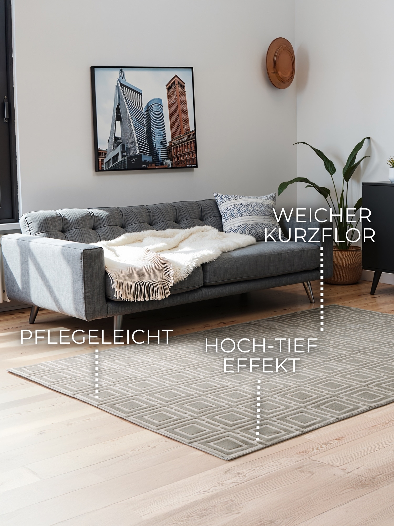 ELLE DECORATION Designteppich »Howlite«, rechteckig, 9 mm Höhe, Wohnzimmer, Schlafzimmer, Läufer, Hoch-Tief Effekt, Flur, Glanz