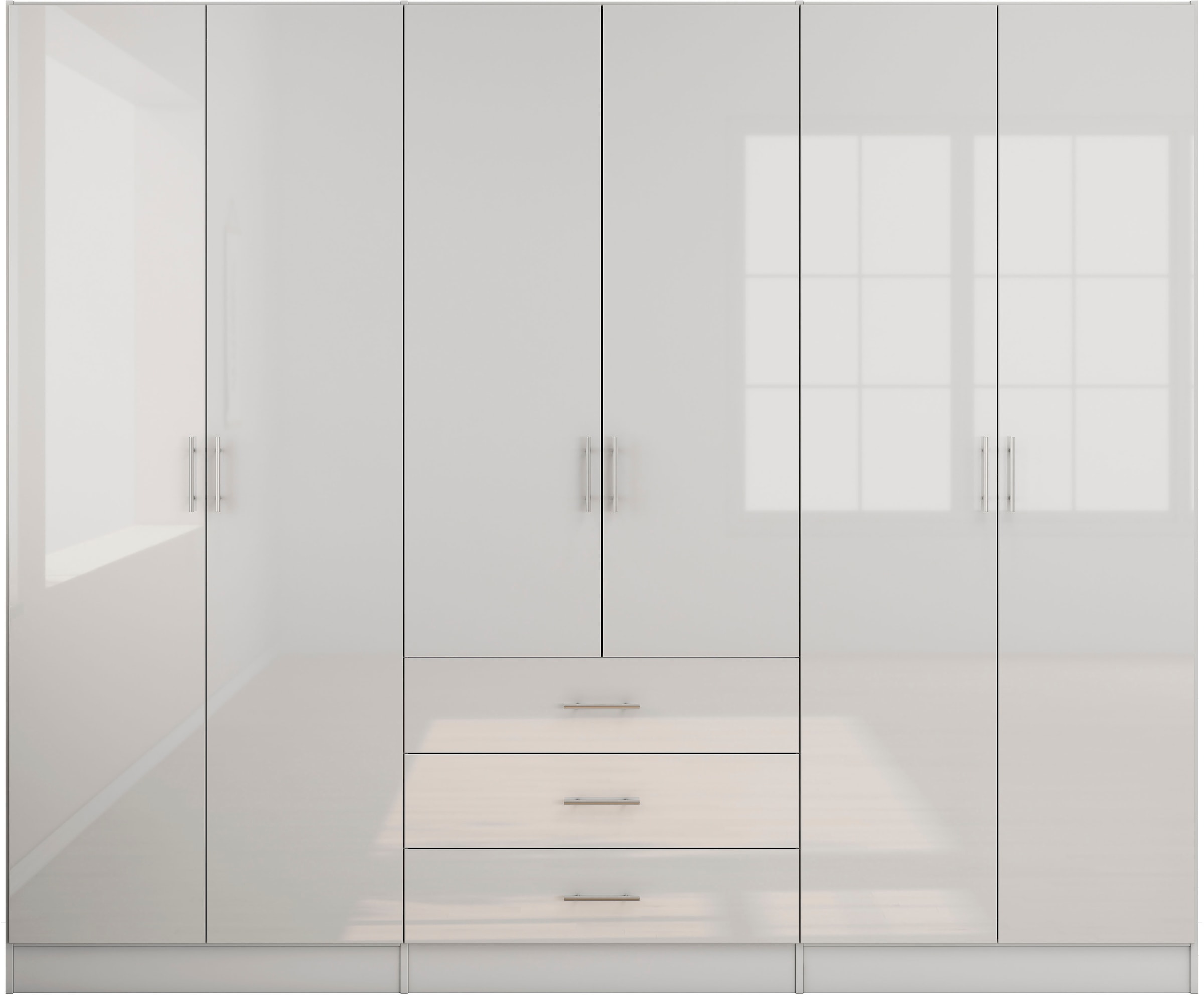 OTTO home Kleiderschrank »Trento Schlafzimmerschrank Garderobe hochglanz Bestseller« Schrank mit 6 Türen und 3 Schubladen, höchglänzende Fronten