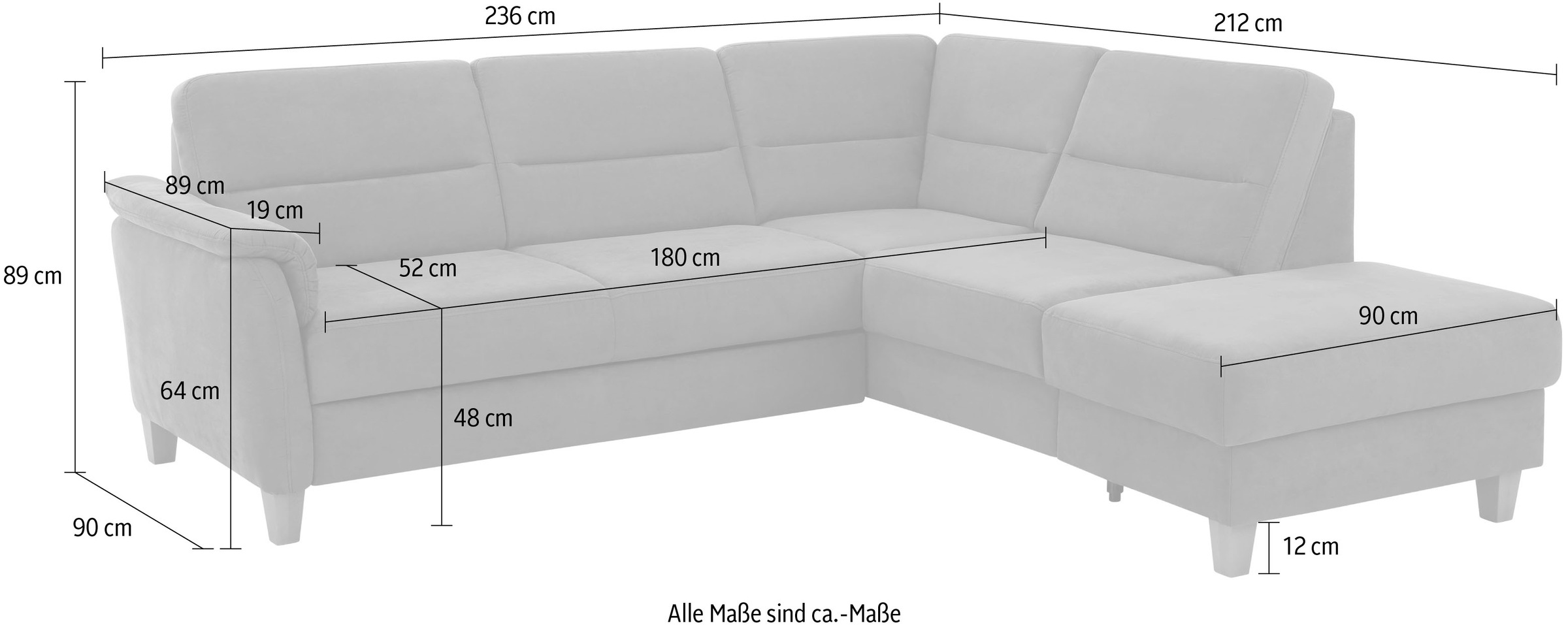 Home affaire Ecksofa »Palmera L-Form, B: 236 cm«, optional Bettfunktion & Bettkasten, Federkern