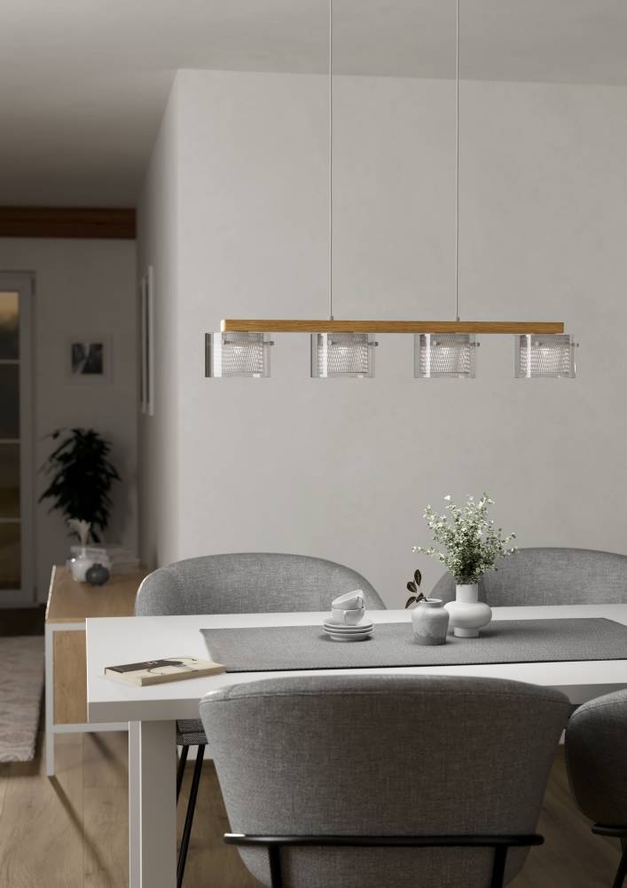 EGLO Hängeleuchte »PORTICO-Z Hängelampe Holz weiß, ZigBee 3.0, Timer, Pendelleuchte«, 4 flammig, Leuchtmittel LED-Modul | LED fest integriert, App / Sprachsteuerung Alexa, 88x15x110cm, exkl. Fernbedienung