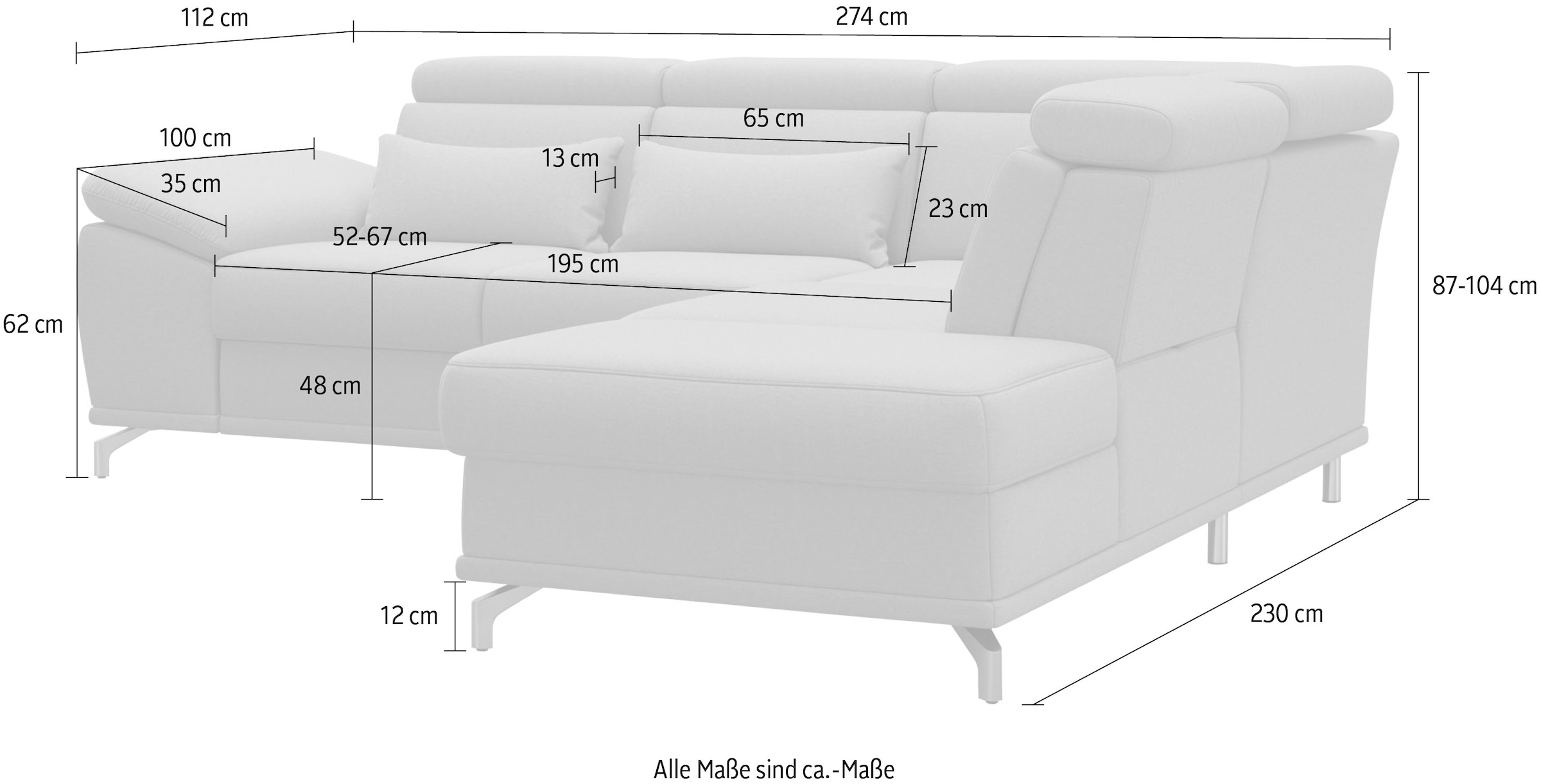 sit&more Ecksofa »Cabrio L-Form, mit Sitztiefenverstellung, Arm- und Kopfteilverstellung«, 3 Nierenkissen, Federkern, optional Bettfunktion und Stauraum