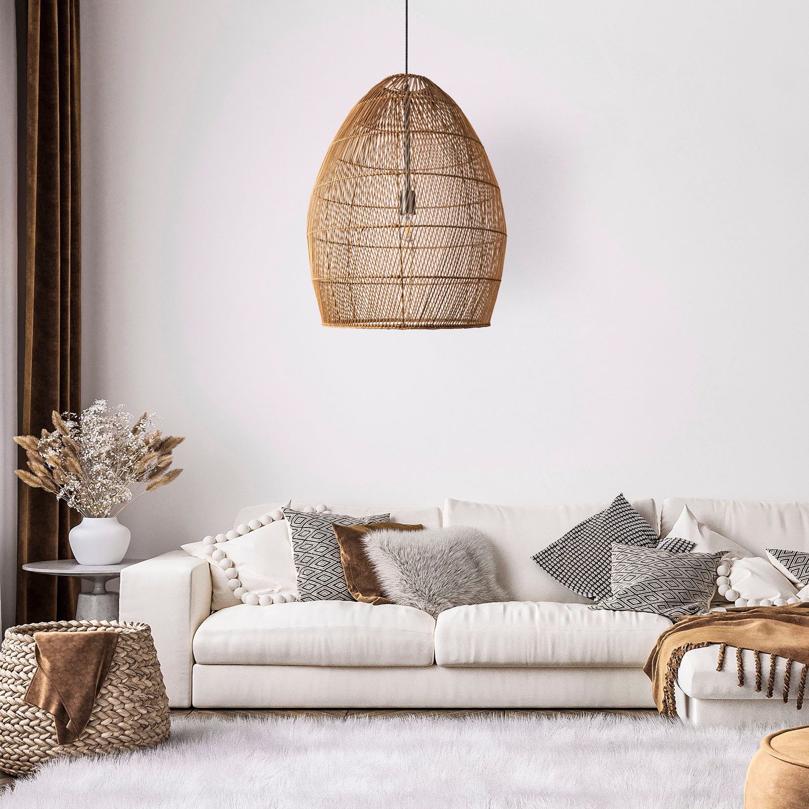 Paco Home Pendelleuchte »VIHMA«, Leuchtmittel E27 | ohne Leuchtmittel, Rattan Pendelleuchte Esstischlampe Natürlich LED Boho Rustikal E27