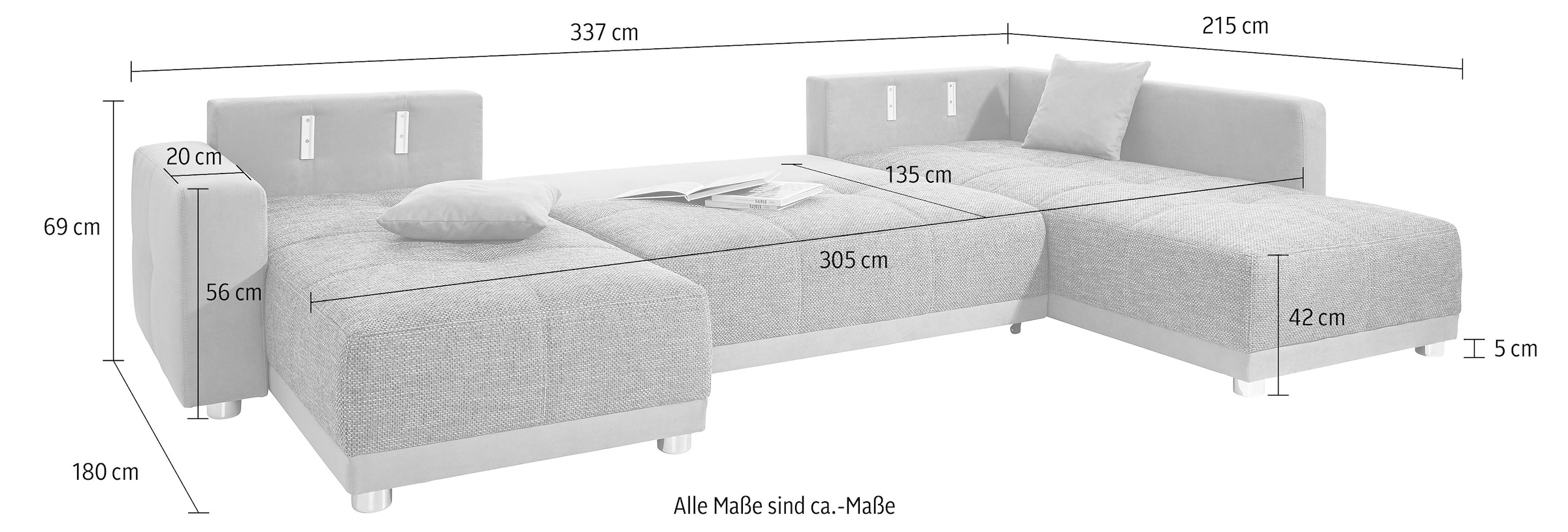 Jockenhöfer Gruppe Wohnlandschaft »Orlando U-Form«, mit Federkern, Bettfunktion und Bettkasten, inklusive 2 Kopfstützen