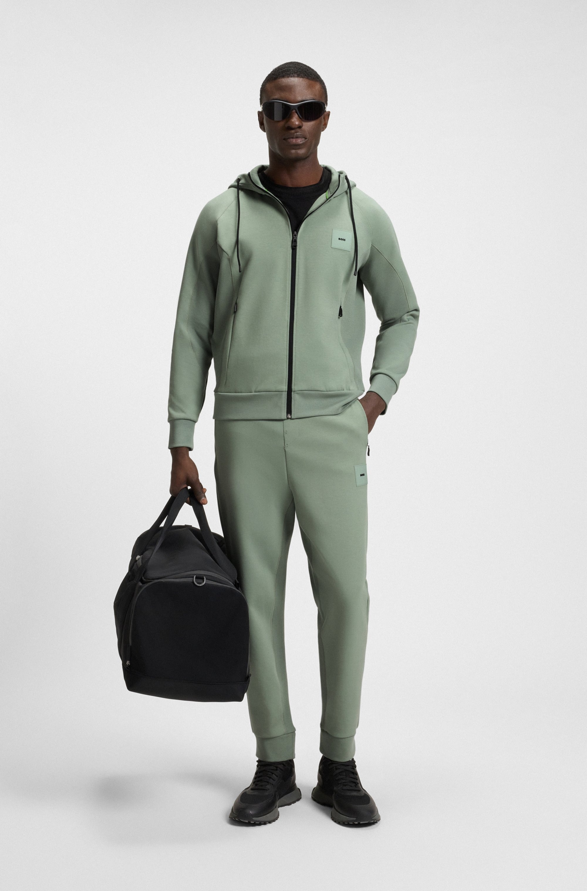 BOSS GREEN Sweatjacke »Saggy Rib«, mit tonigen Einsätzen