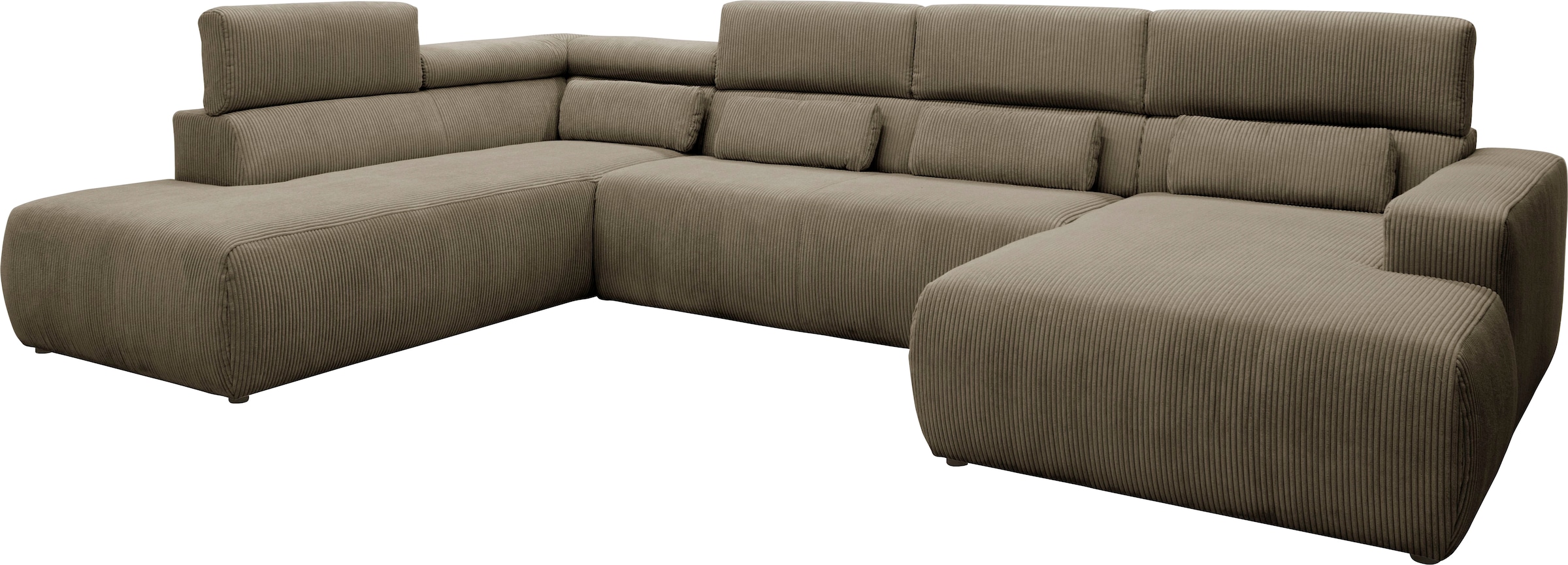 DOMO collection Wohnlandschaft »Brandon, belastbar bis 140kg/ Sitz, B/T: 359/228 cm, U-Form«, ohne Sitztiefenverstellung, Cord, schlamm