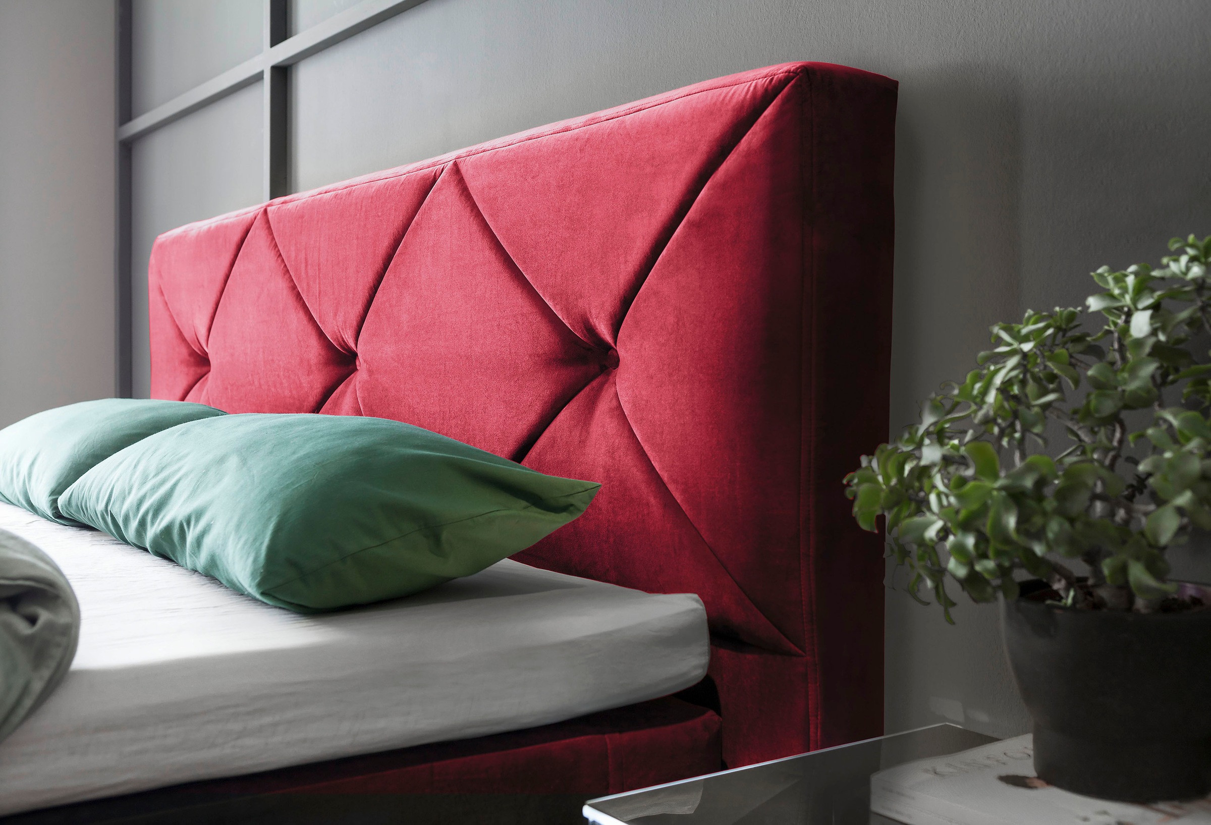 GALLERY M branded by Musterring Boxspringbett »Dubai«, Kufe in Chrom, 3 Härtegrade, Kopfteil mit Knopfheftung