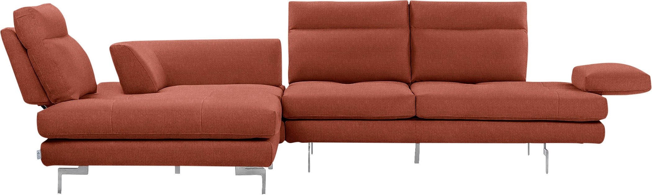 CALIA ITALIA Ecksofa »Toby Wing, L-Form, Designsofa mit sensationellem Sitzkomfort«, Sitztiefenverstell.,wahlw. mit Kissen-Set, Füße chrom glänzend