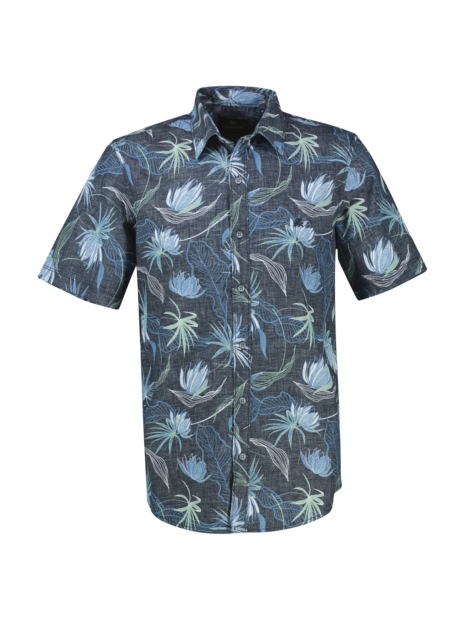 LERROS Kurzarmhemd Kurzarm, aus Polyester und Baumwolle, mit floralem All-over-Print