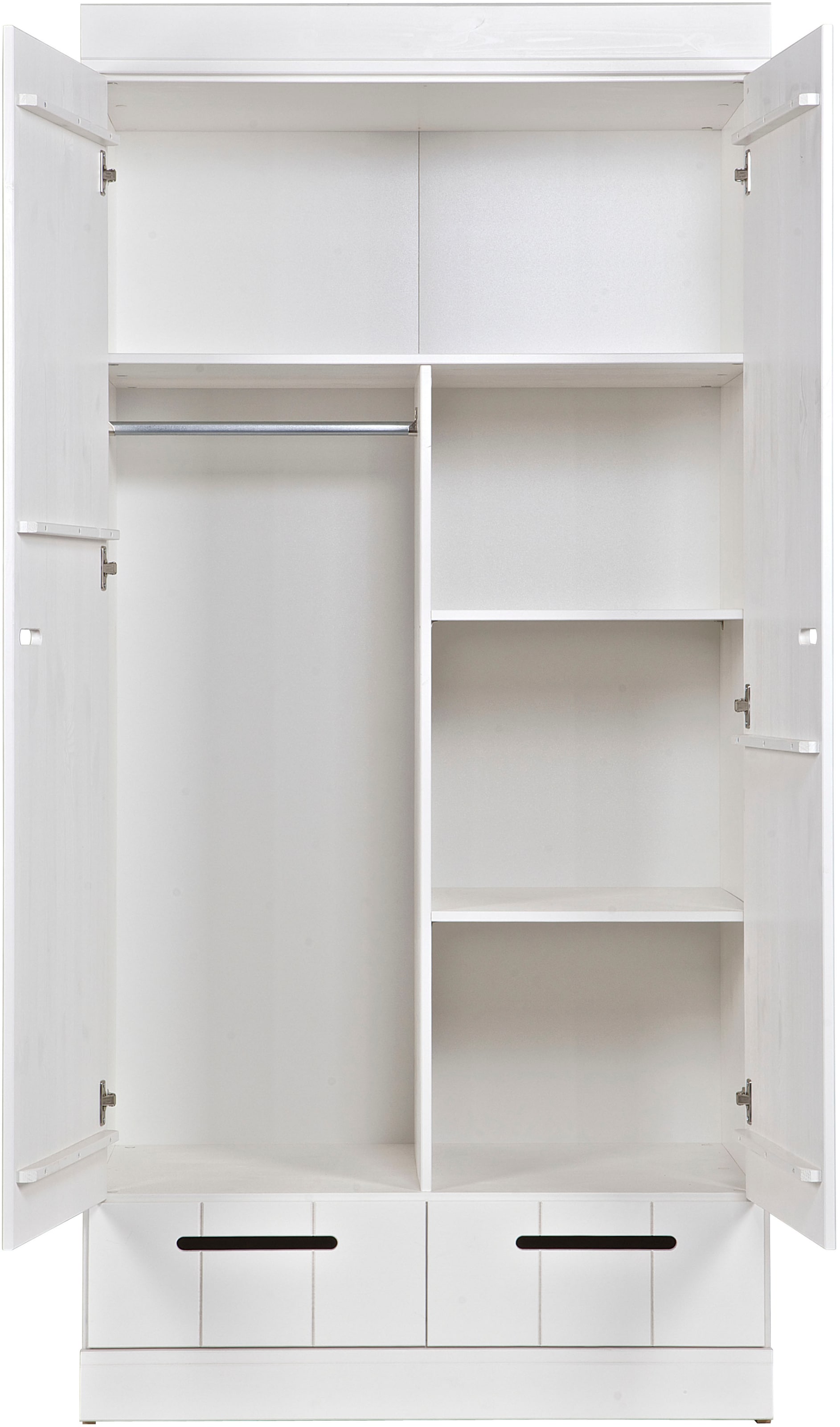 WOOOD Kleiderschrank »Connect Kiefer massiv FSC® Korpus Schiebetüren Schubladen« Stapelbar kombinierbar, Metall Schubladenführung
