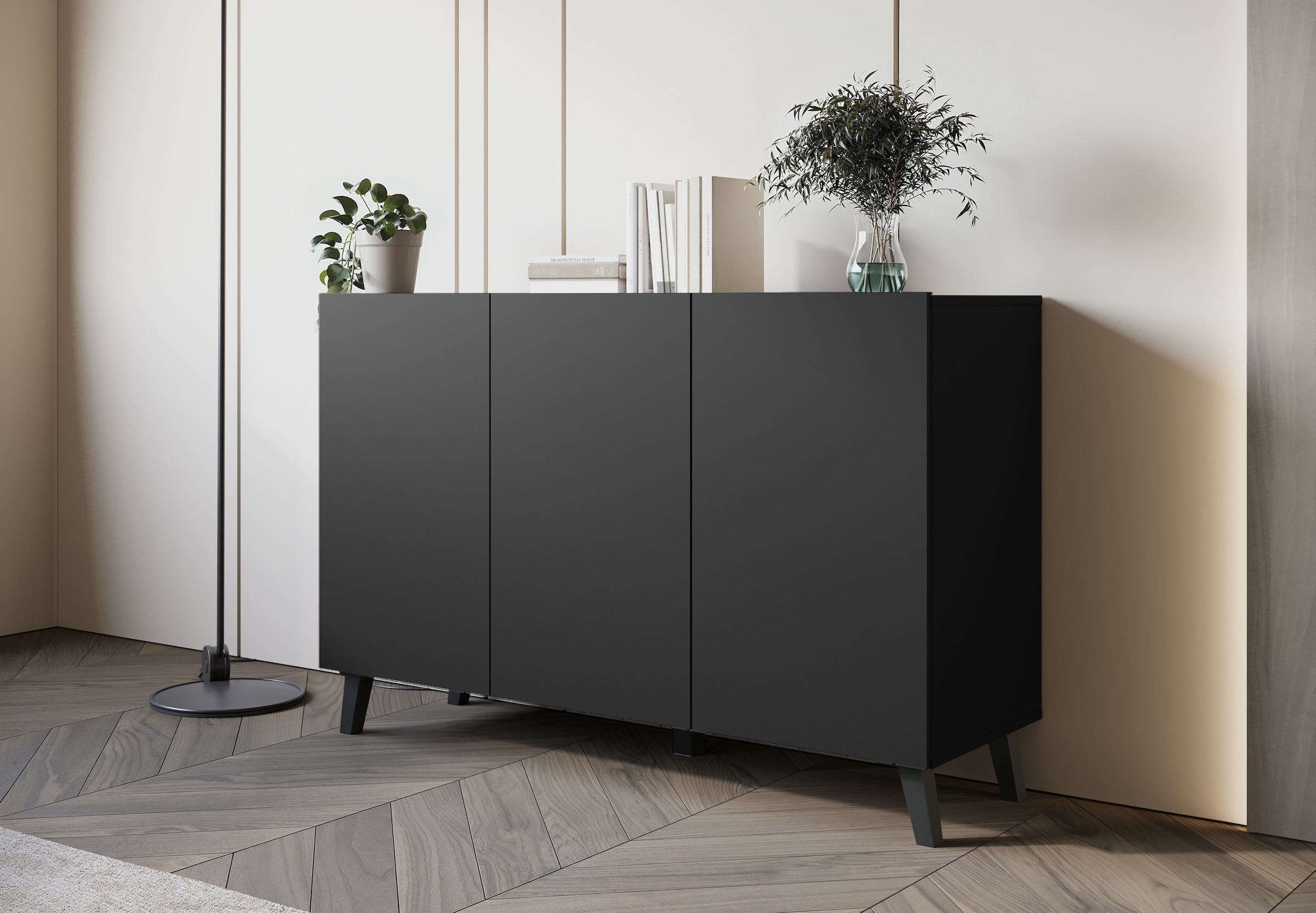 Home affaire Sideboard »SIDEBOARD PHUKET II, Stilvolle, grifflose Kommode, Breite 120cm« 1 Stk. tlg. Mit 6 Fächern und höhenverstellbaren Einlegeböden