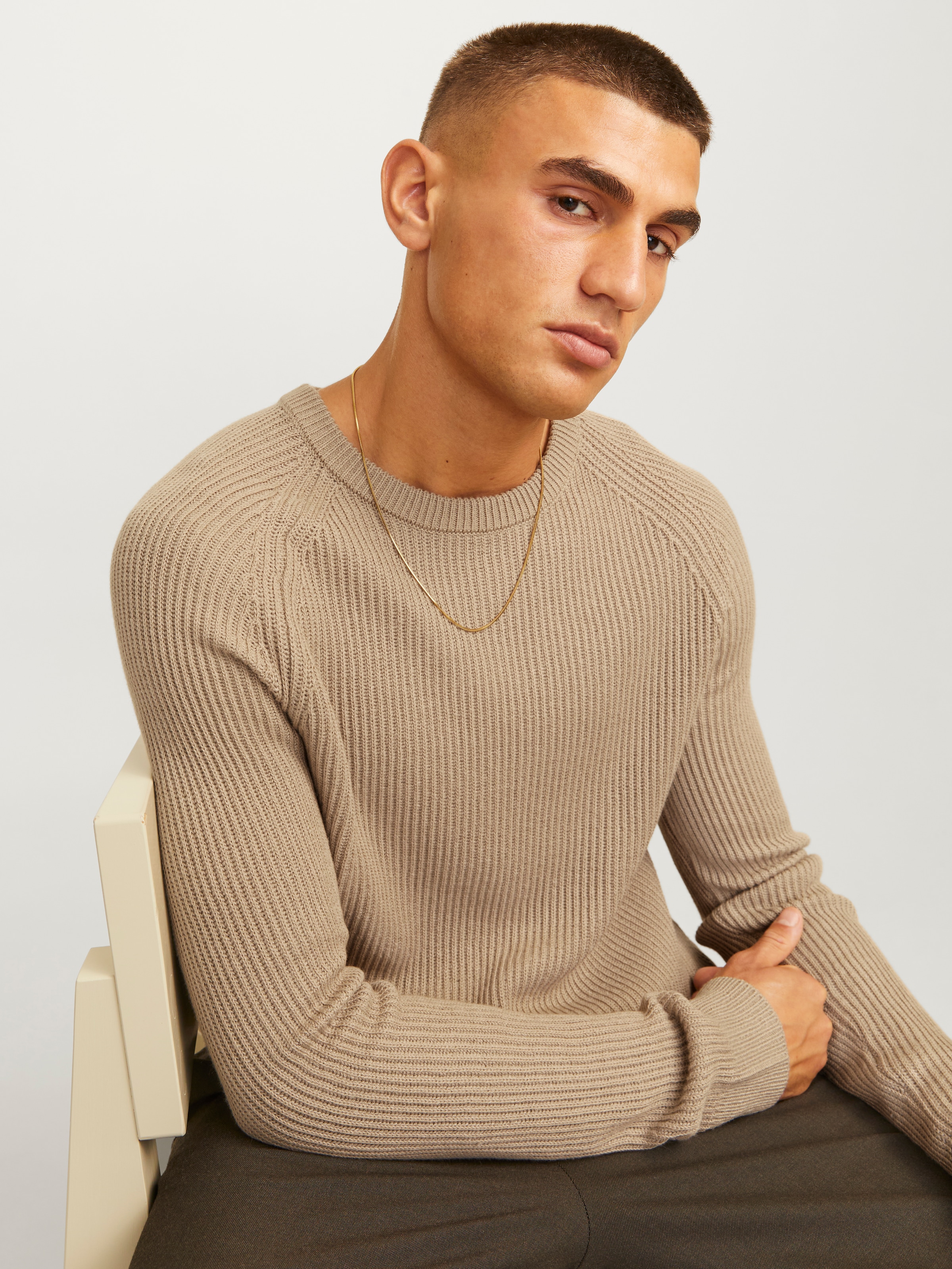Jack & Jones Rundhalspullover »JJPANNEL KNIT CREW NECK AW24«