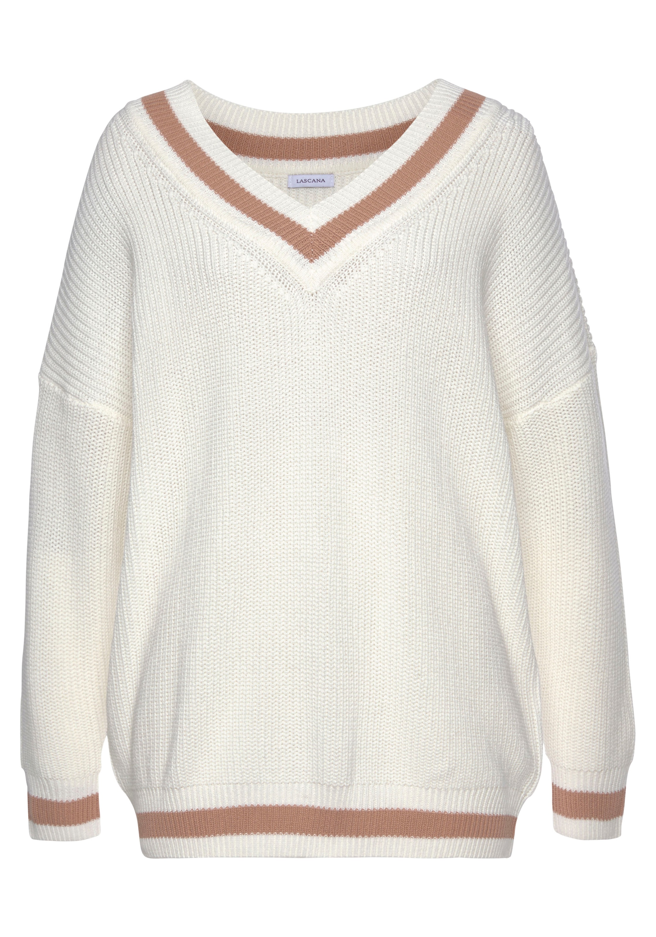 LASCANA V-Ausschnitt-Pullover, mit Streifen-Details, weicher Strickpullover, casual-chic