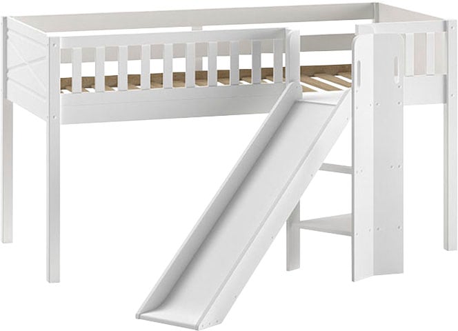 Vipack Hochbett »Scott«, (Made in Europe), m. Rollrost, LF 90x200 cm, Kiefer weiß lackiert, mit oder ohne Rutsche