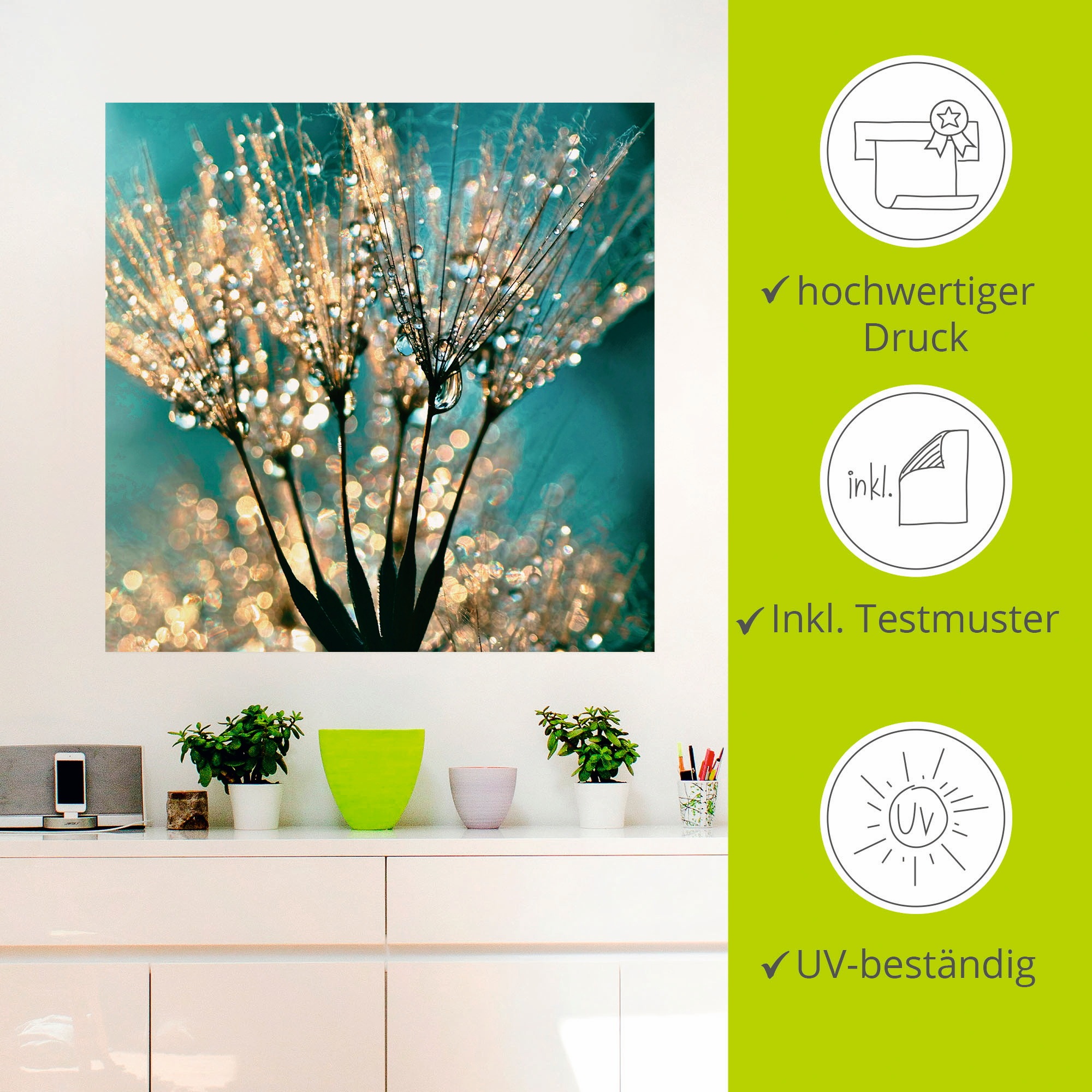 Artland Wandbild »Pusteblume Schirmchen abstrakt«, Blumen, (1 St.), als Alubild, Outdoorbild, Leinwandbild, Poster, Wandaufkleber