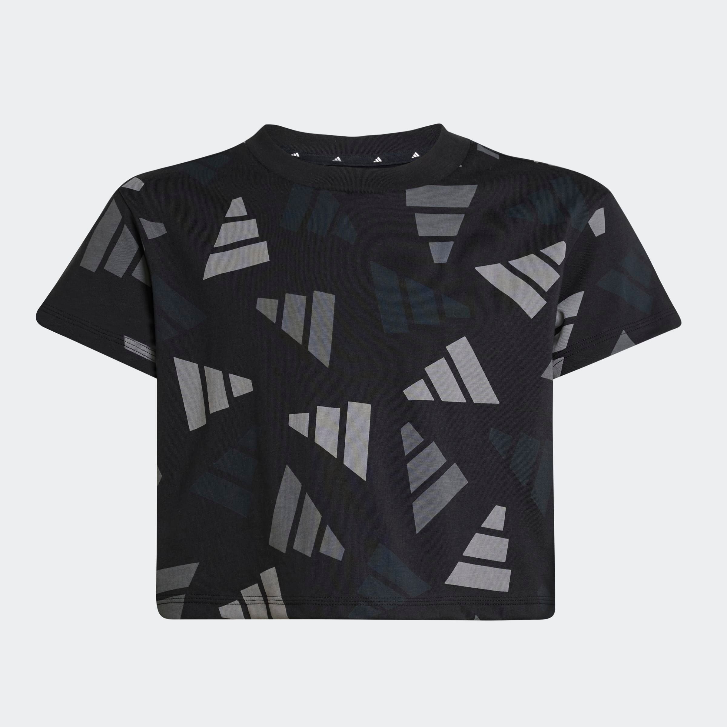 adidas Sportswear T-Shirt »SEASONAL ESSENTIALS LOGO CELEBRATION KIDS CROP« für Kinder, sportlicher Stil, Allover-Logoprint, aus Baumwolle