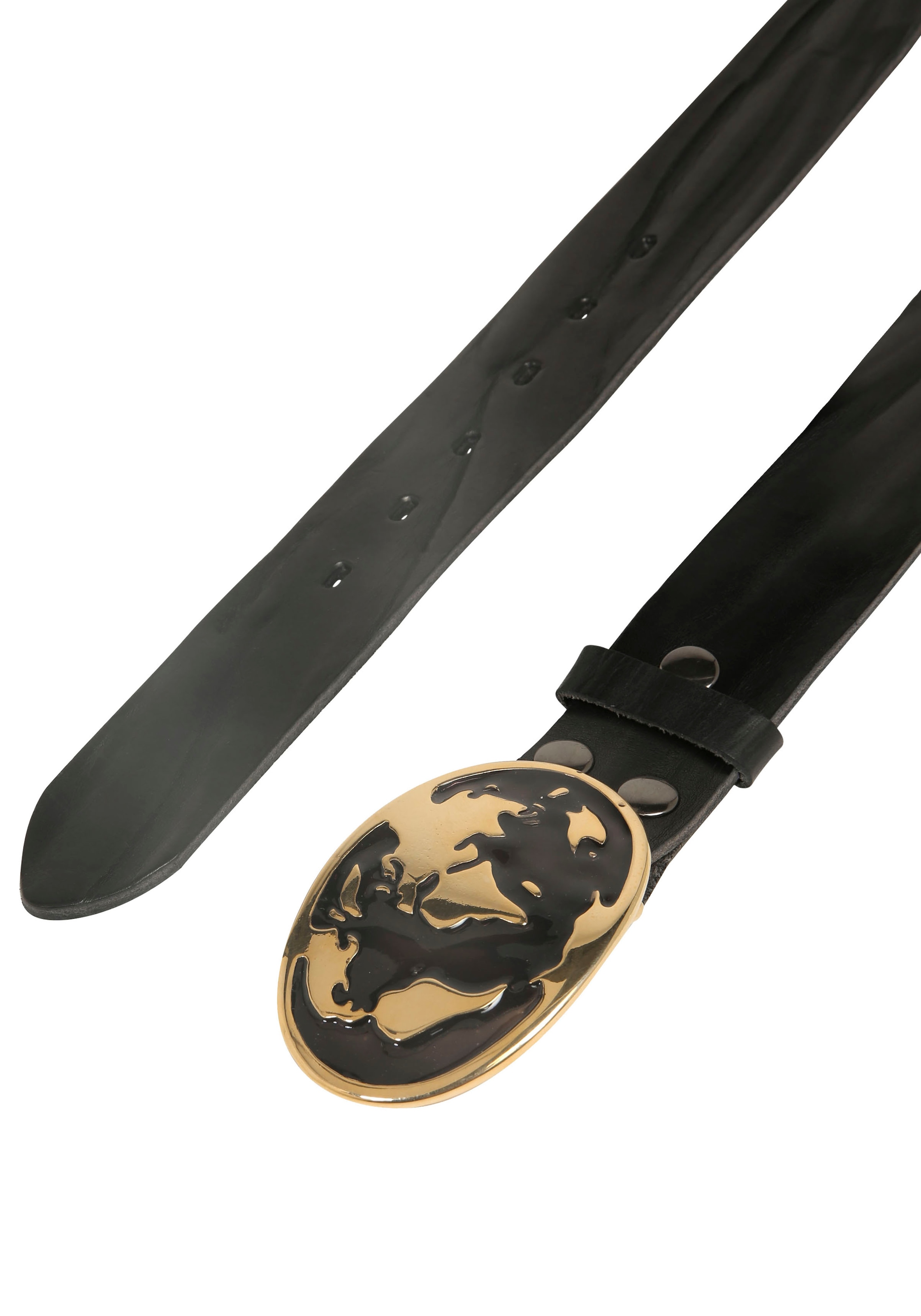 Rettungsring Gürtel Ledergürtel mit austauschbarer Schließe »Welt Schwarz/Gold«