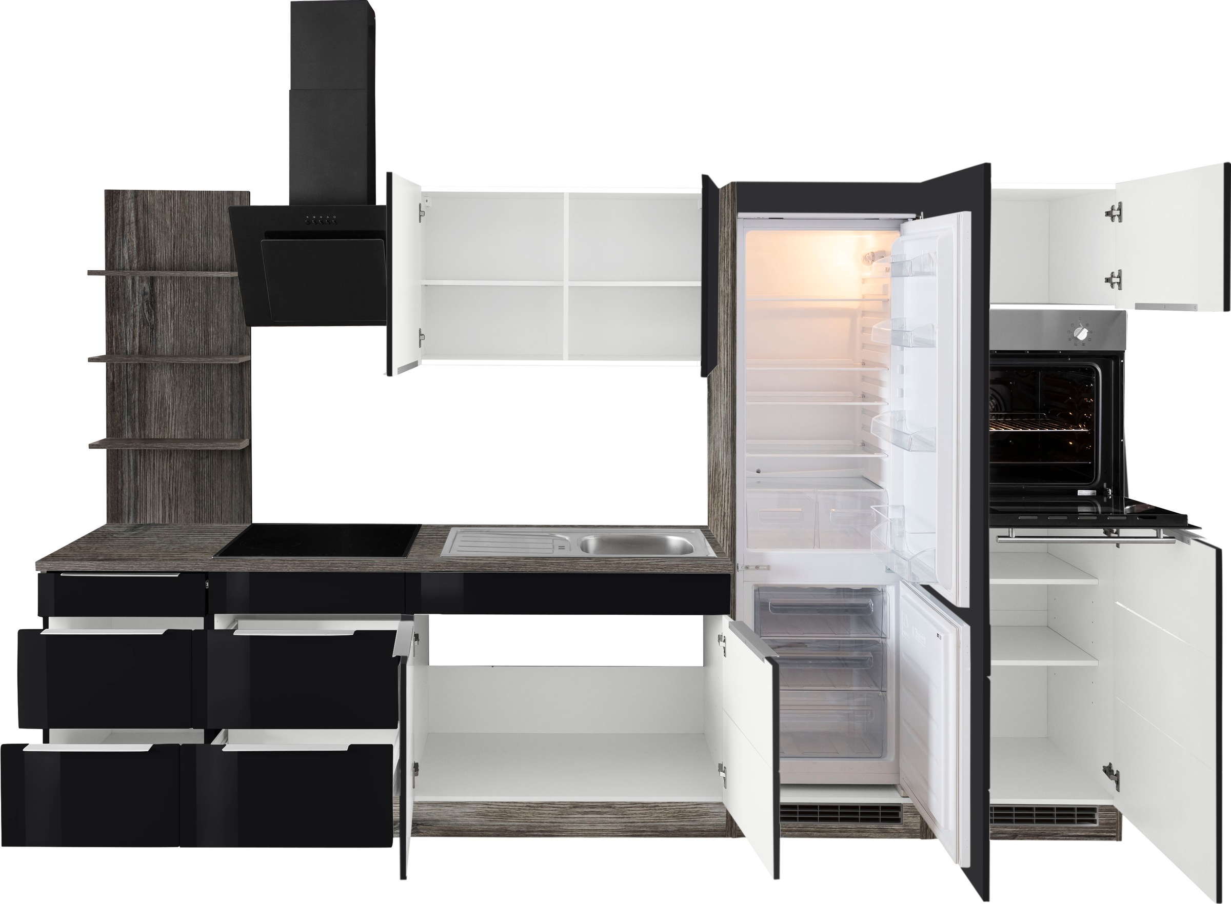 KOCHSTATION Küchenzeile »KS-Brindisi Breite 330 cm«, wahlweise mit E-Geräten und Induktion, mit MDF-Fronten und Regal