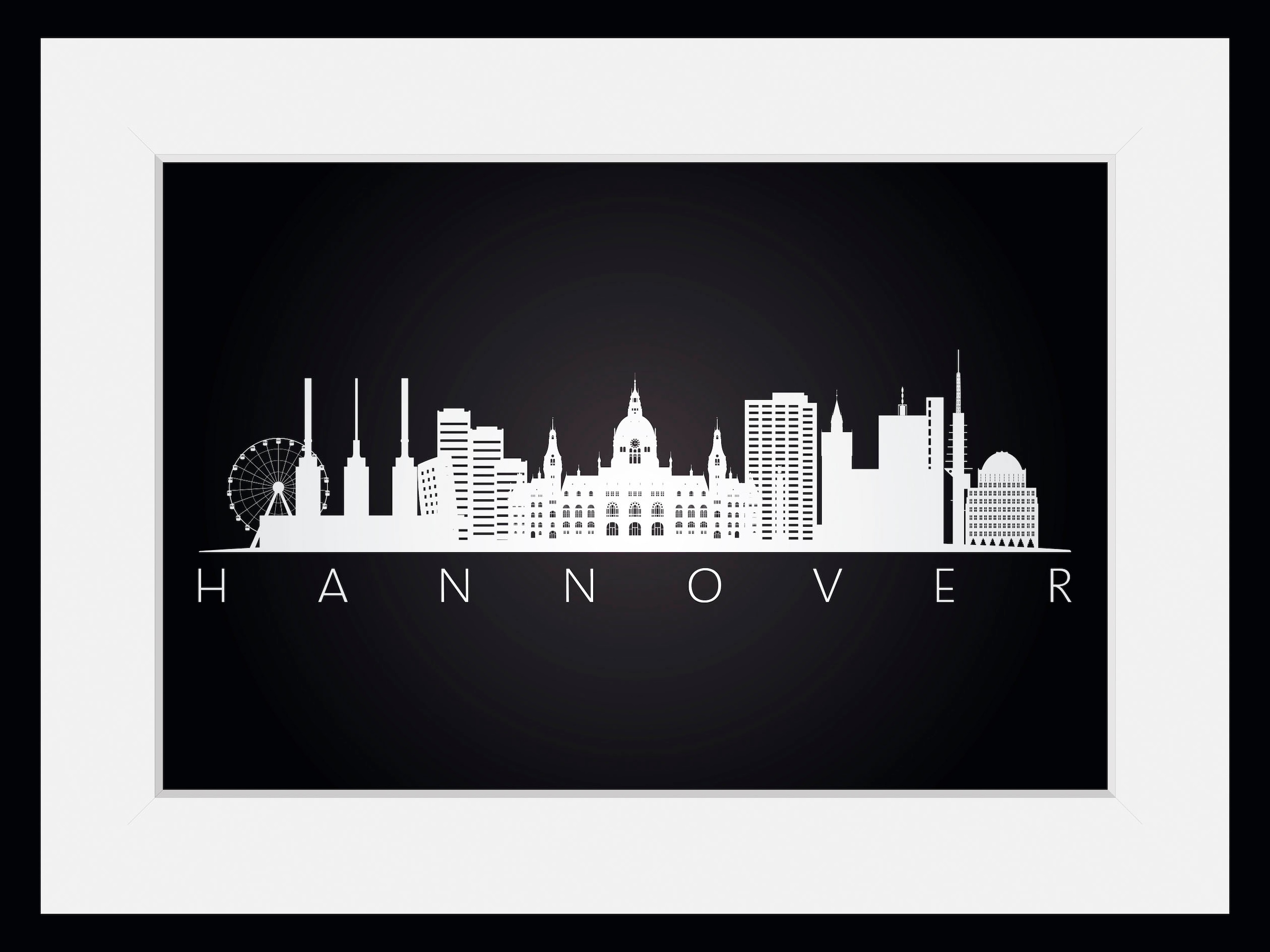 queence Bild »Hannover Skyline«, Städte-Stadt-Deutschland-Schwarz-Weiß-Gebäude-Hannover, (1 St.), HD Premium Poster-Druck inkl. Holzrahmen